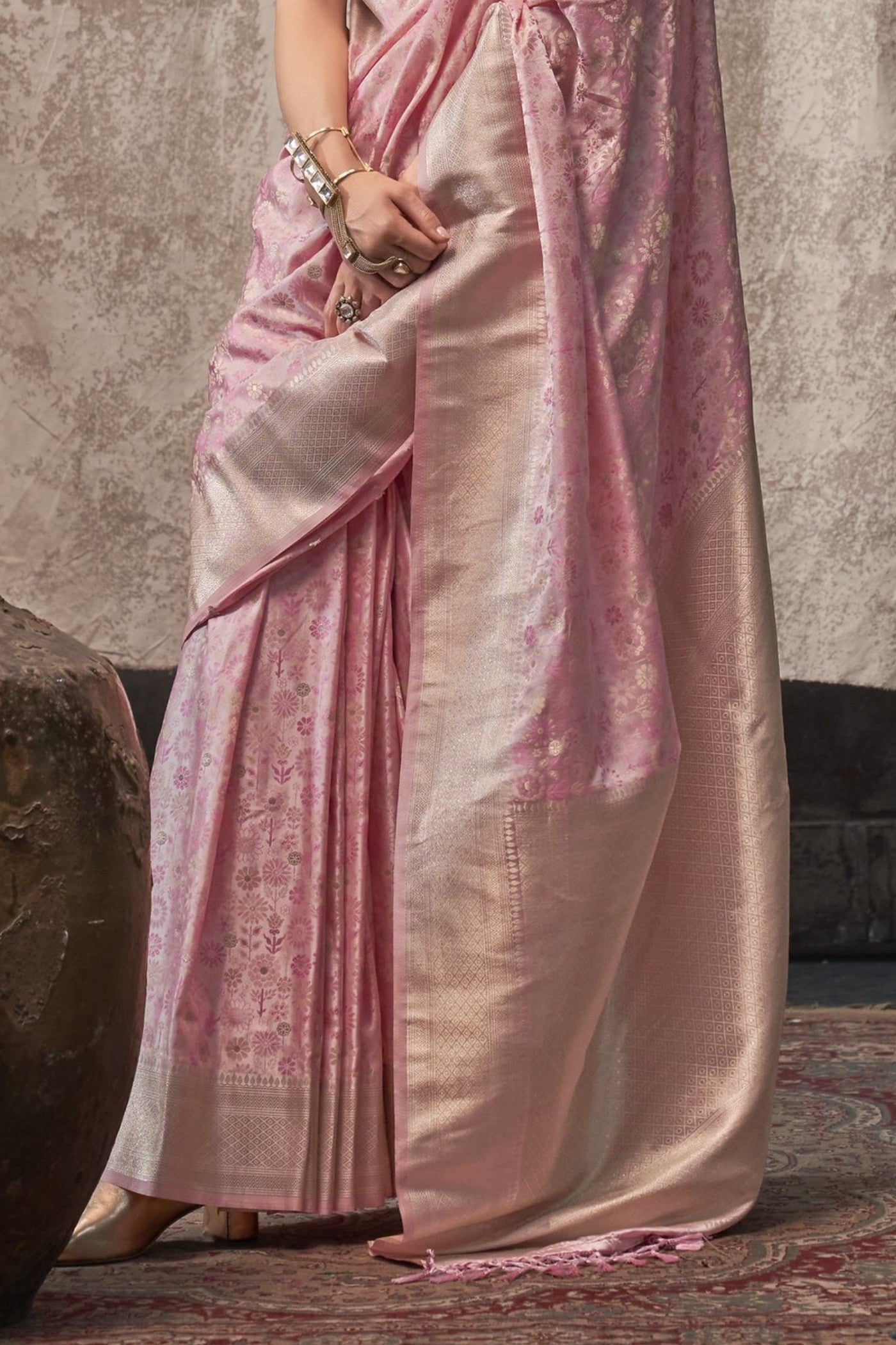 Melon Pink Banarasi Handloom Saree