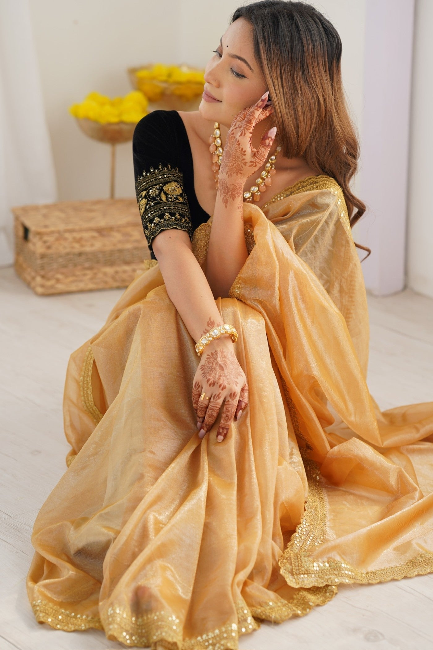 Gold Fusion Embroidered Party Wear Saree