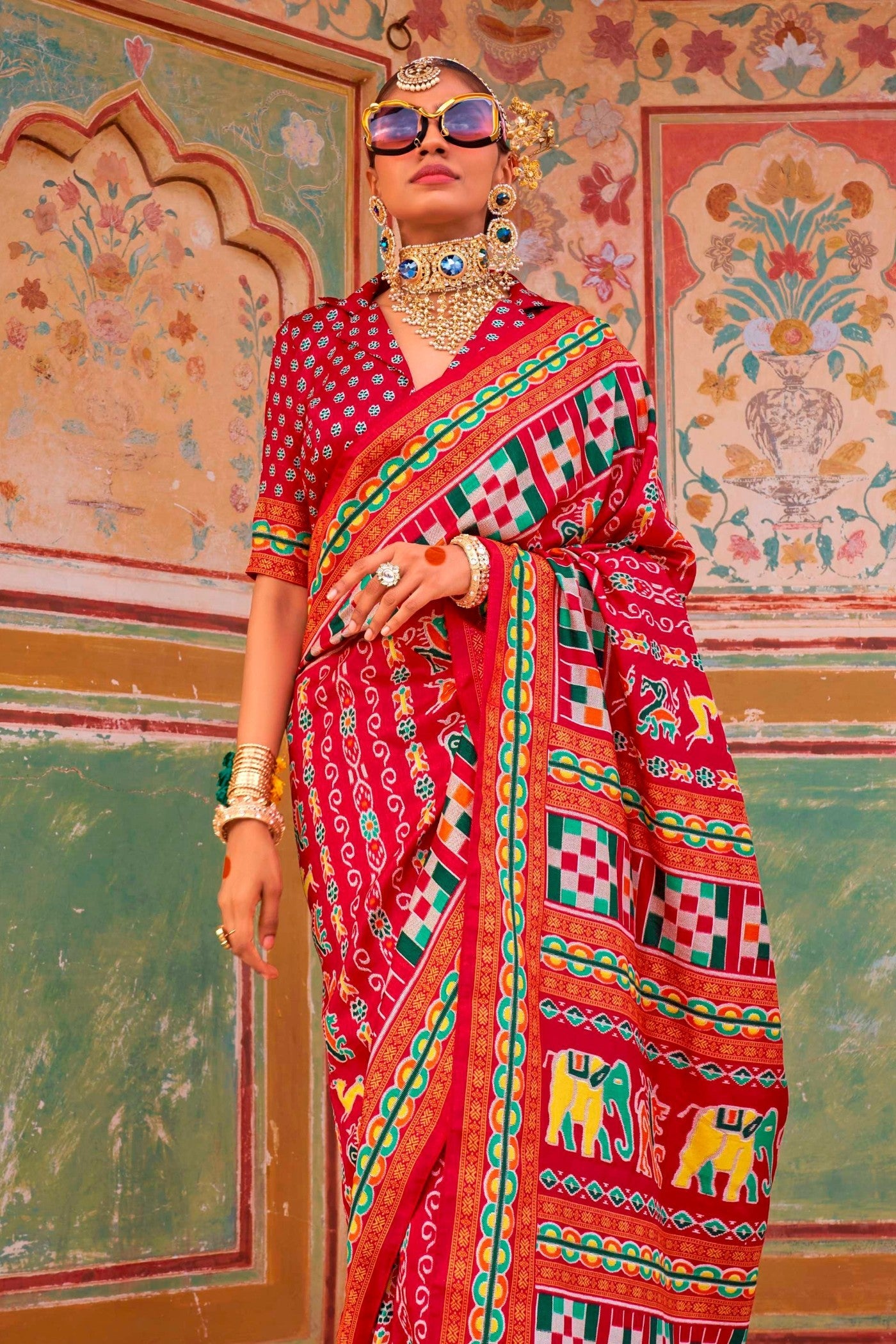 Punch Red Printed Patola Saree