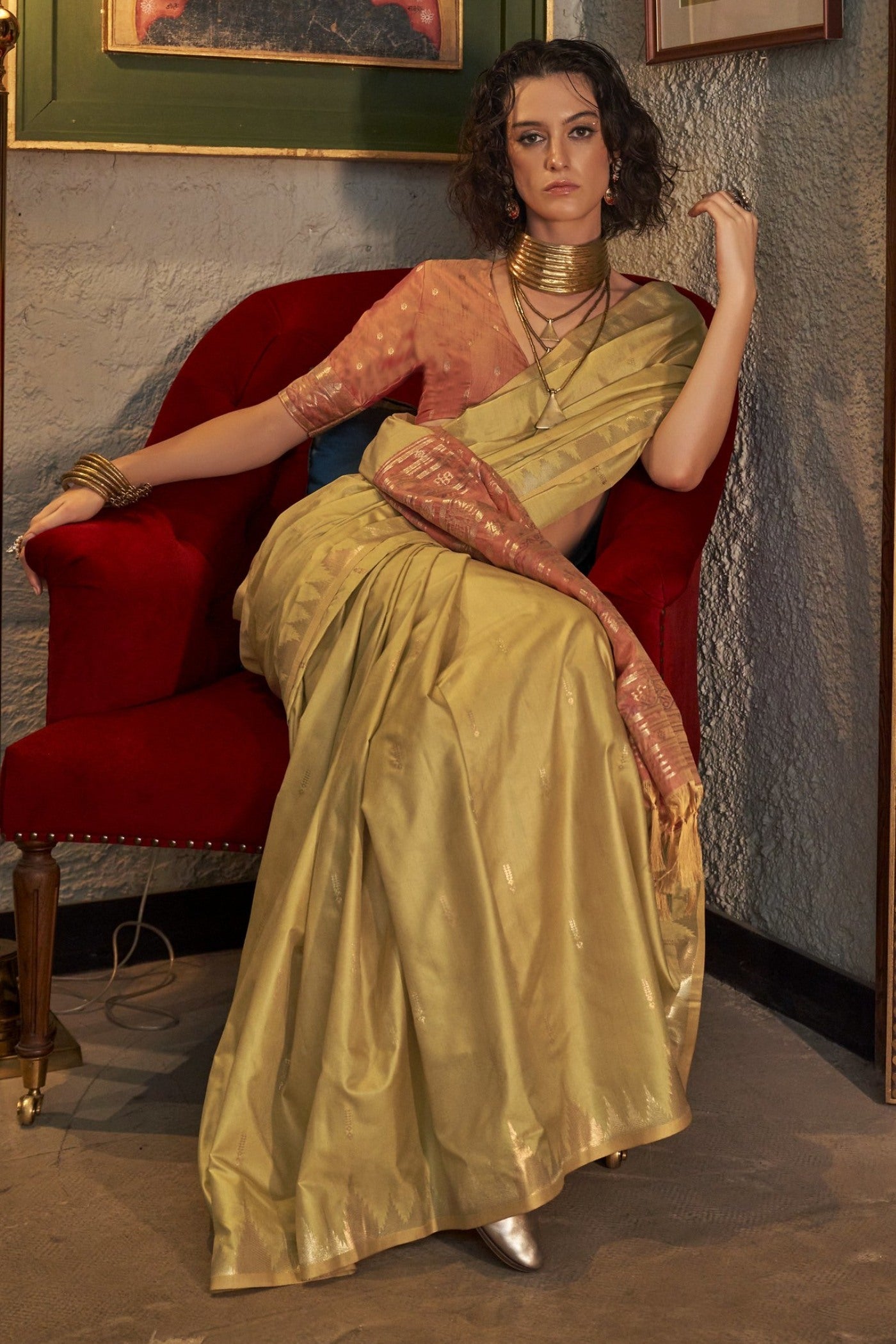 Zest Yellow Woven Linen Saree