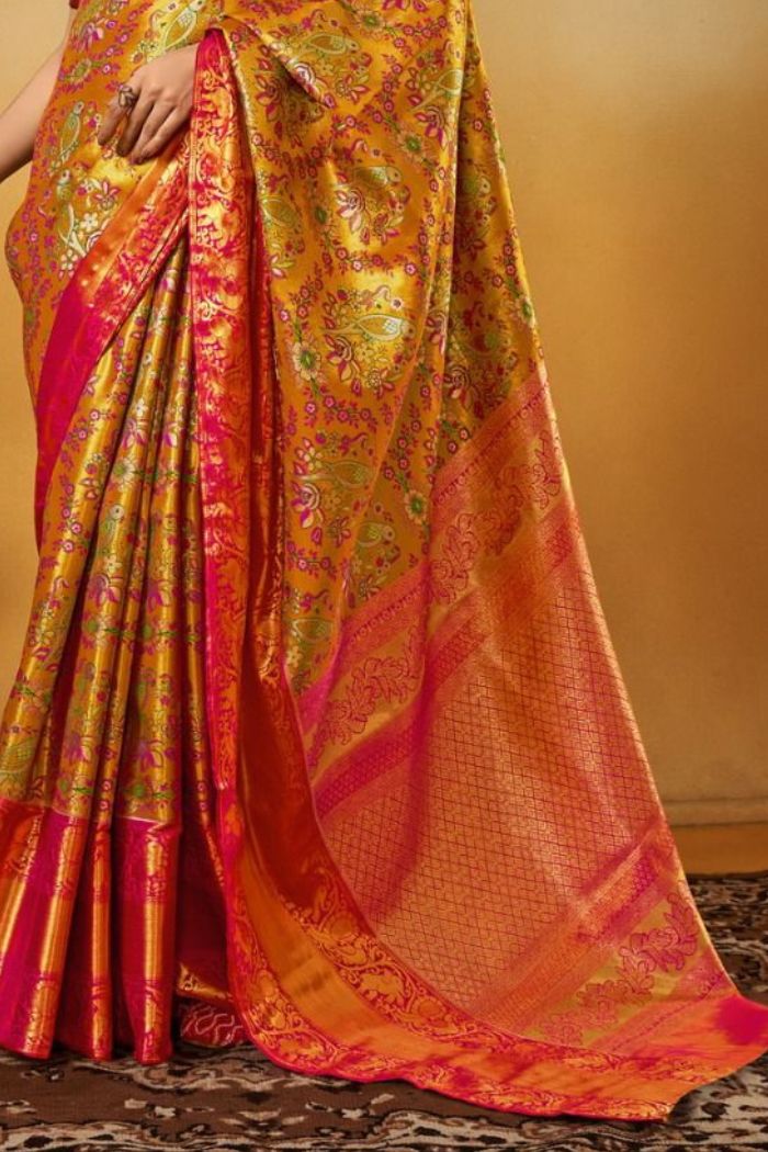 Sunset Yellow Woven Kanjivaram Saree