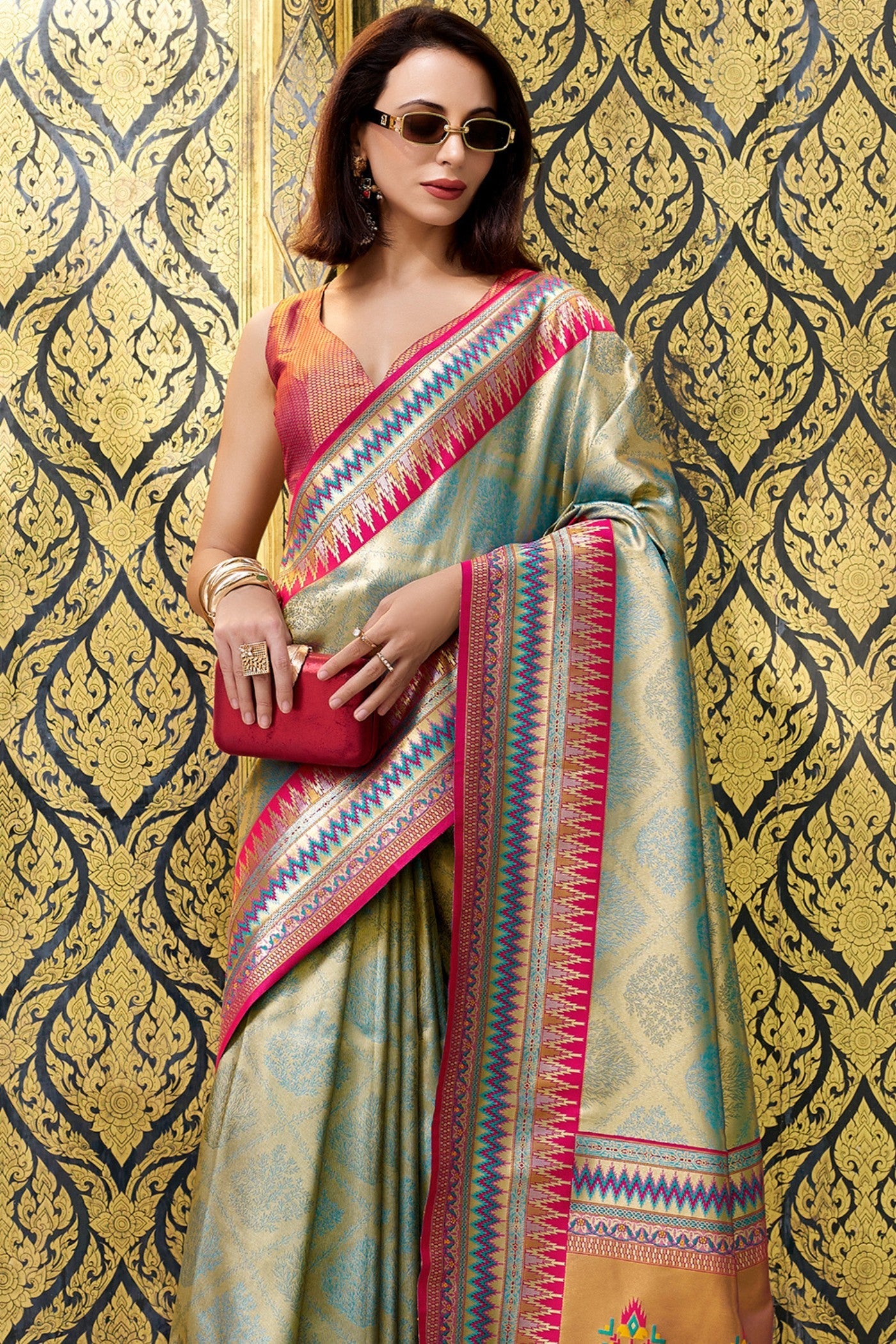 Slimy Green Tissue Handloom Saree