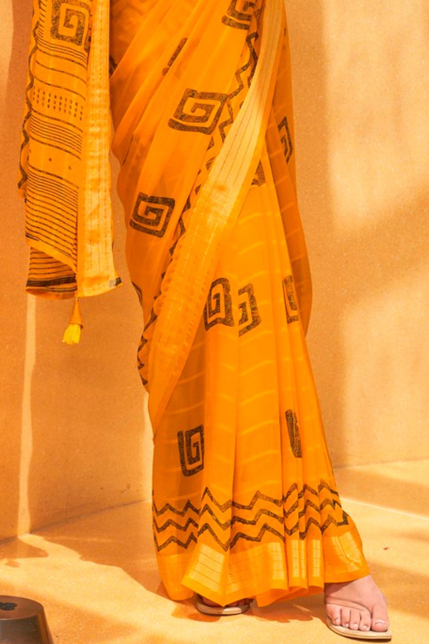 Turmeric Yellow Georgette Printed Saree