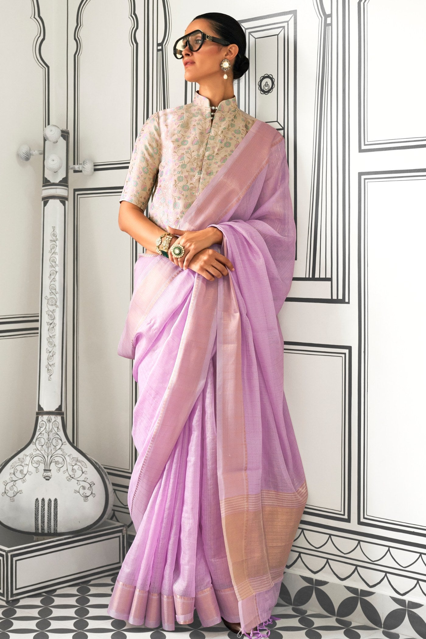 Viola Purple Chiffon Handloom Saree