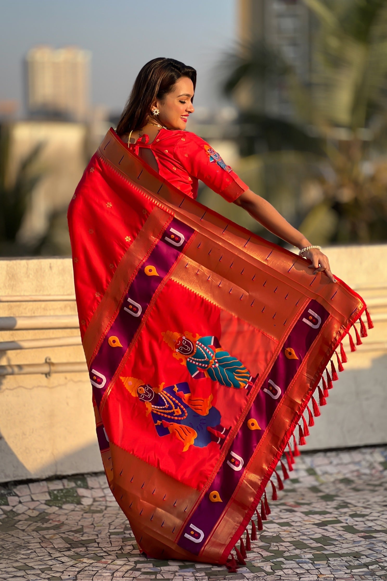 Rose Red Woven Paithani Saree