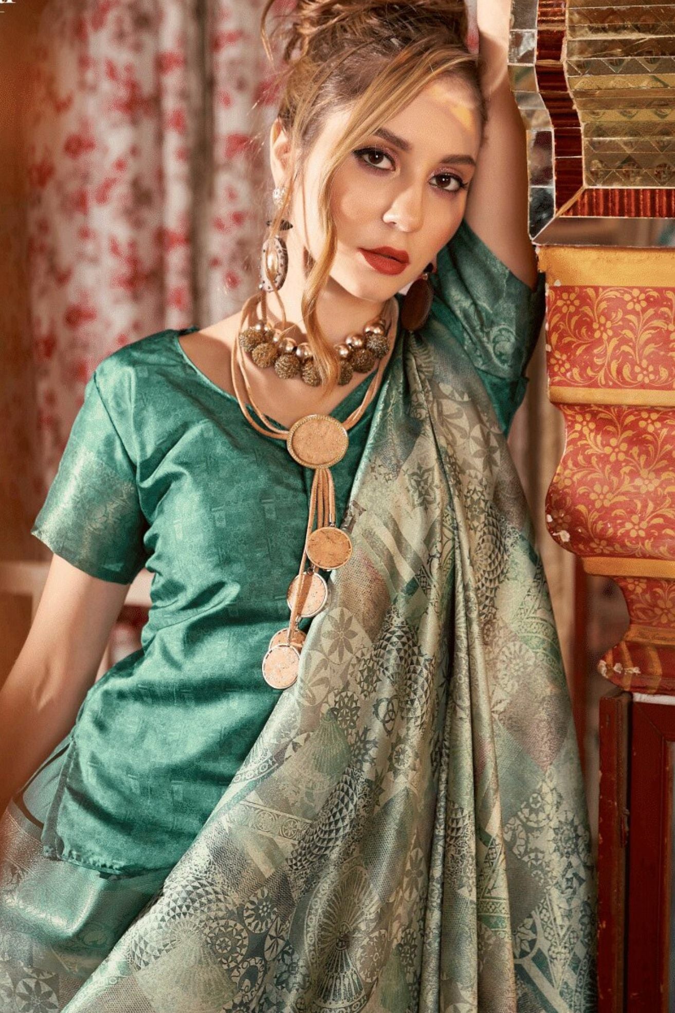 Sage Green Banarasi Digital Printed Saree