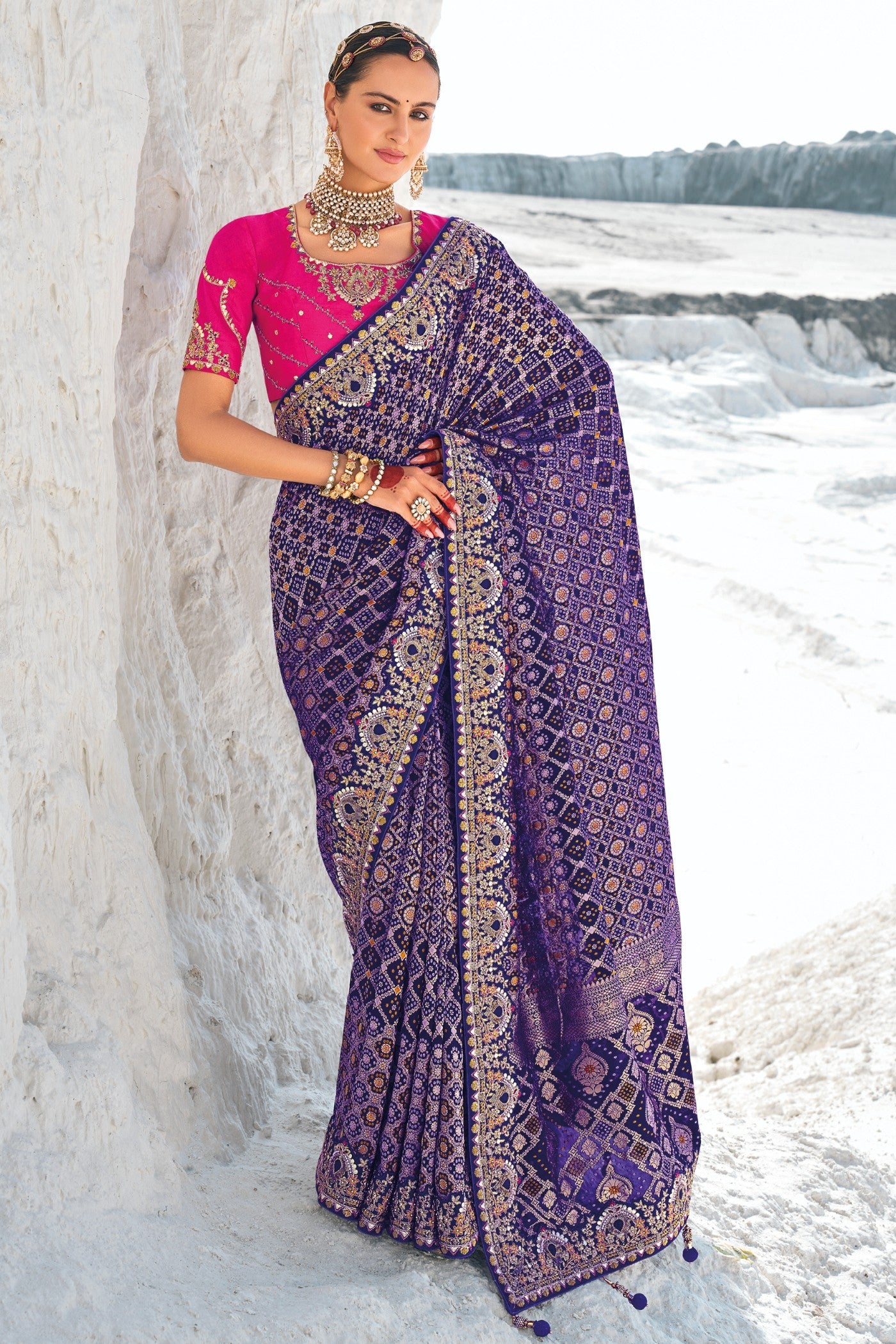 Berry Blue Georgette Patola Saree