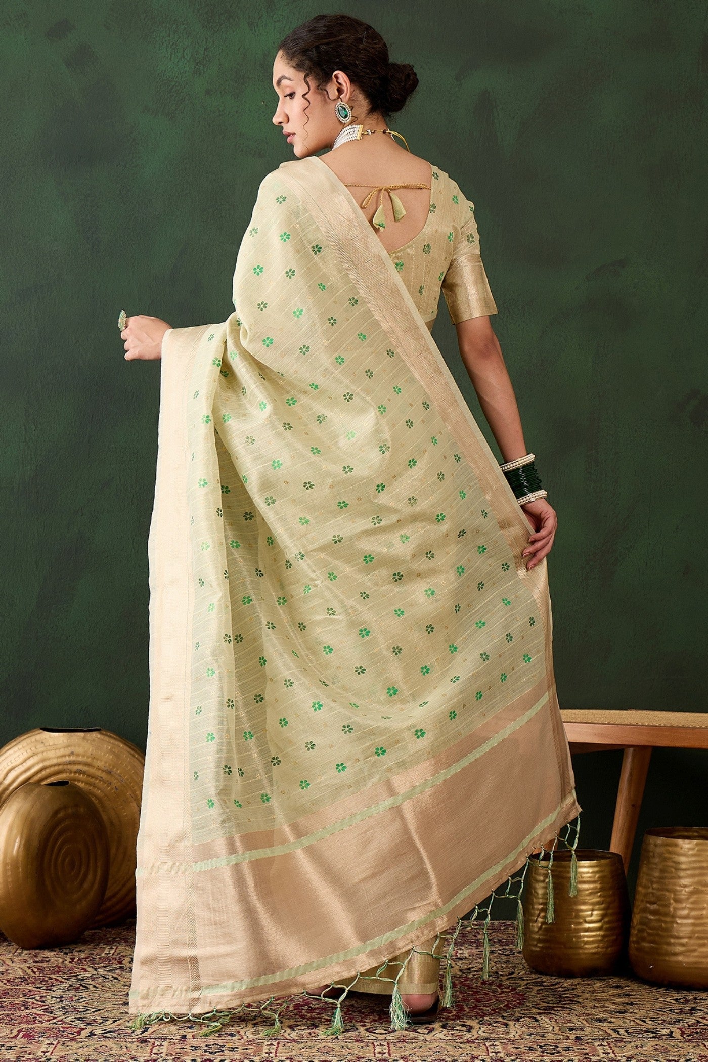 Pista Green Woven Khadi Organza Saree