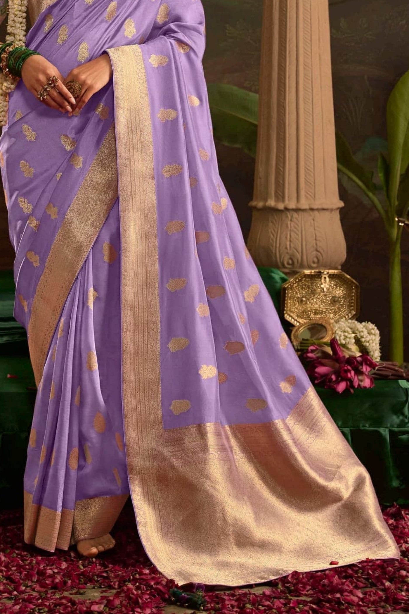 Glossy Grape Purple Designer Banarasi Dola Silk Saree