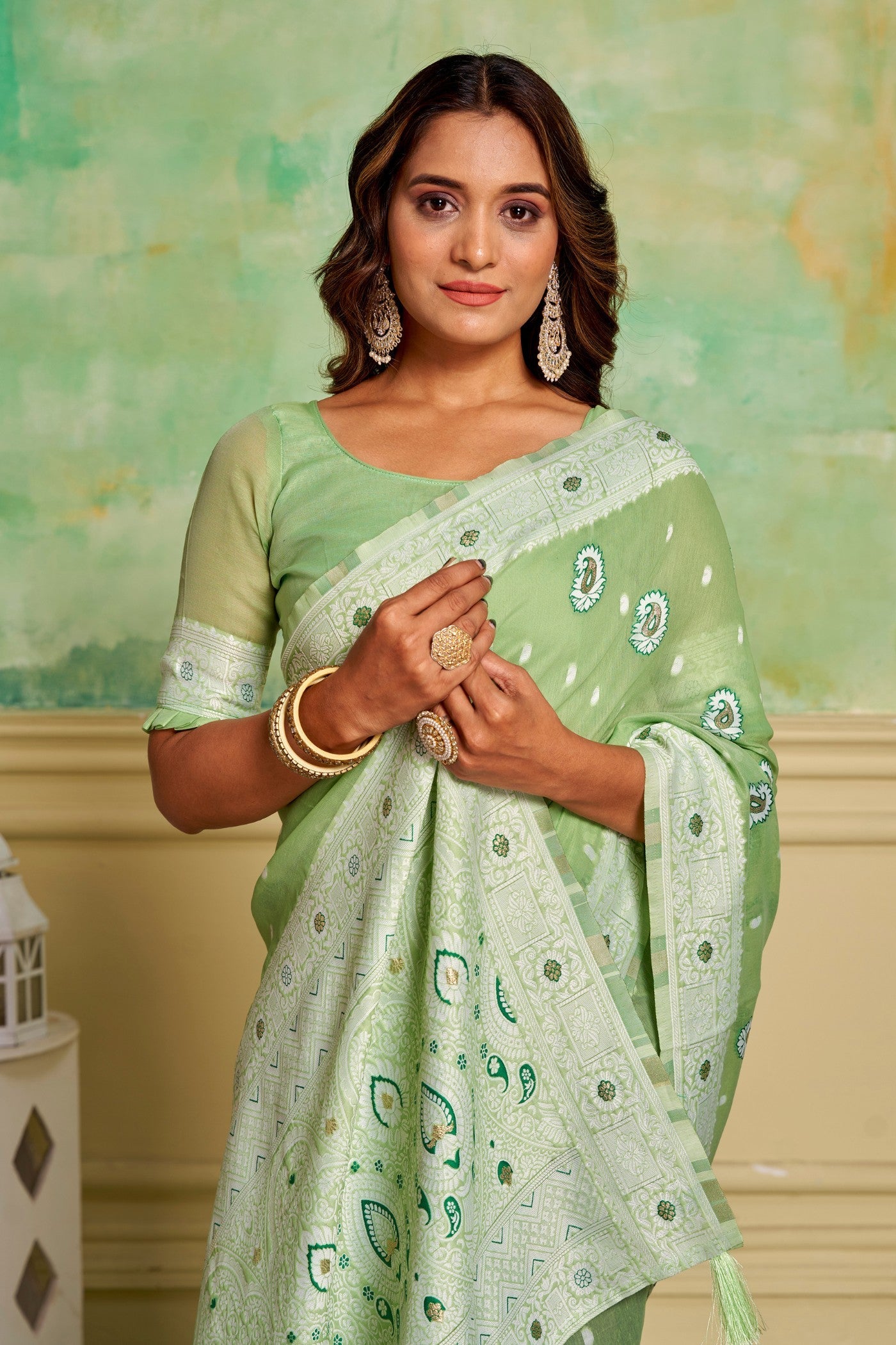 Swamp Green Woven Cotton Saree