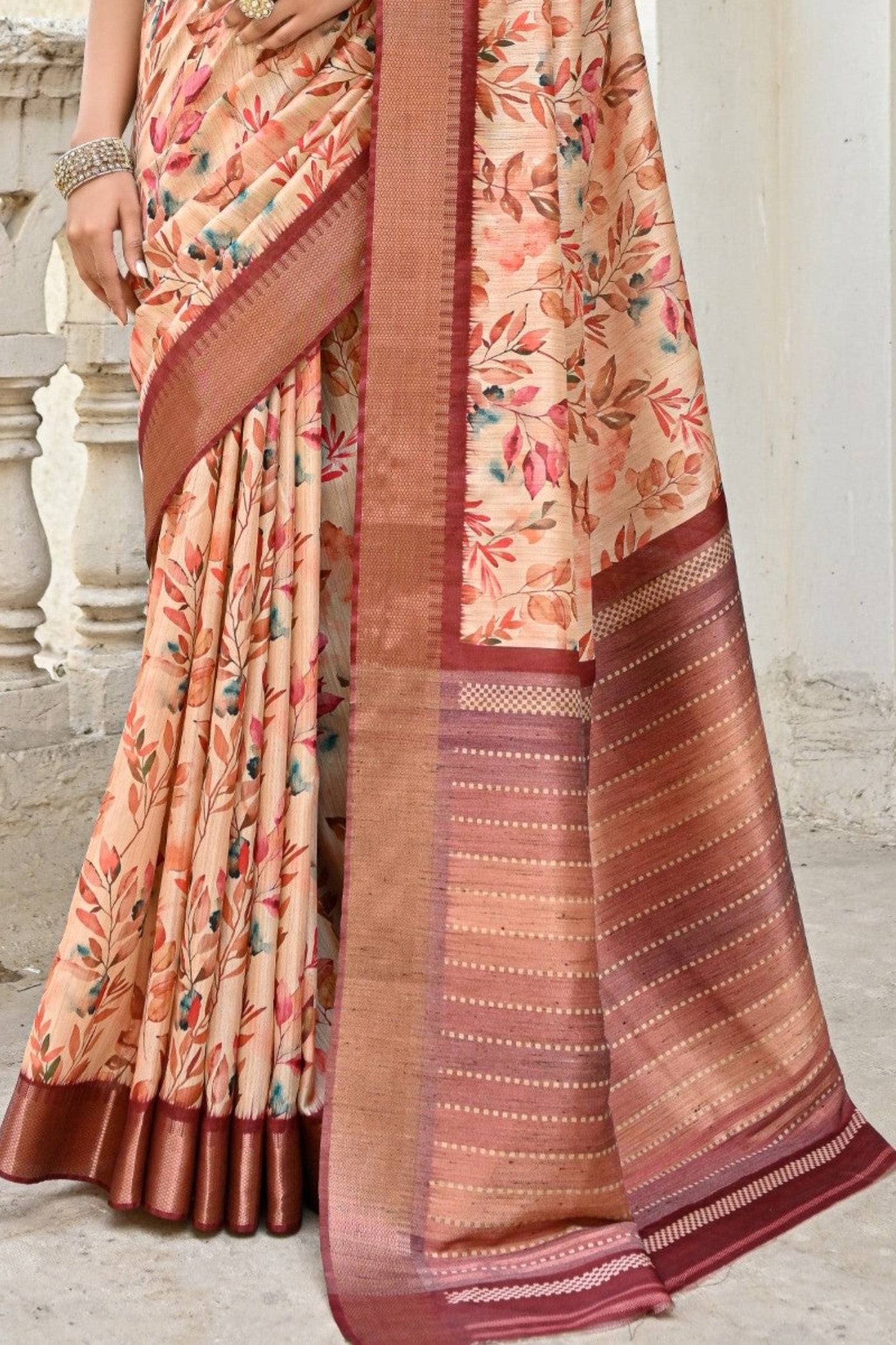 Contessa Brown Tussar Printed Silk Saree