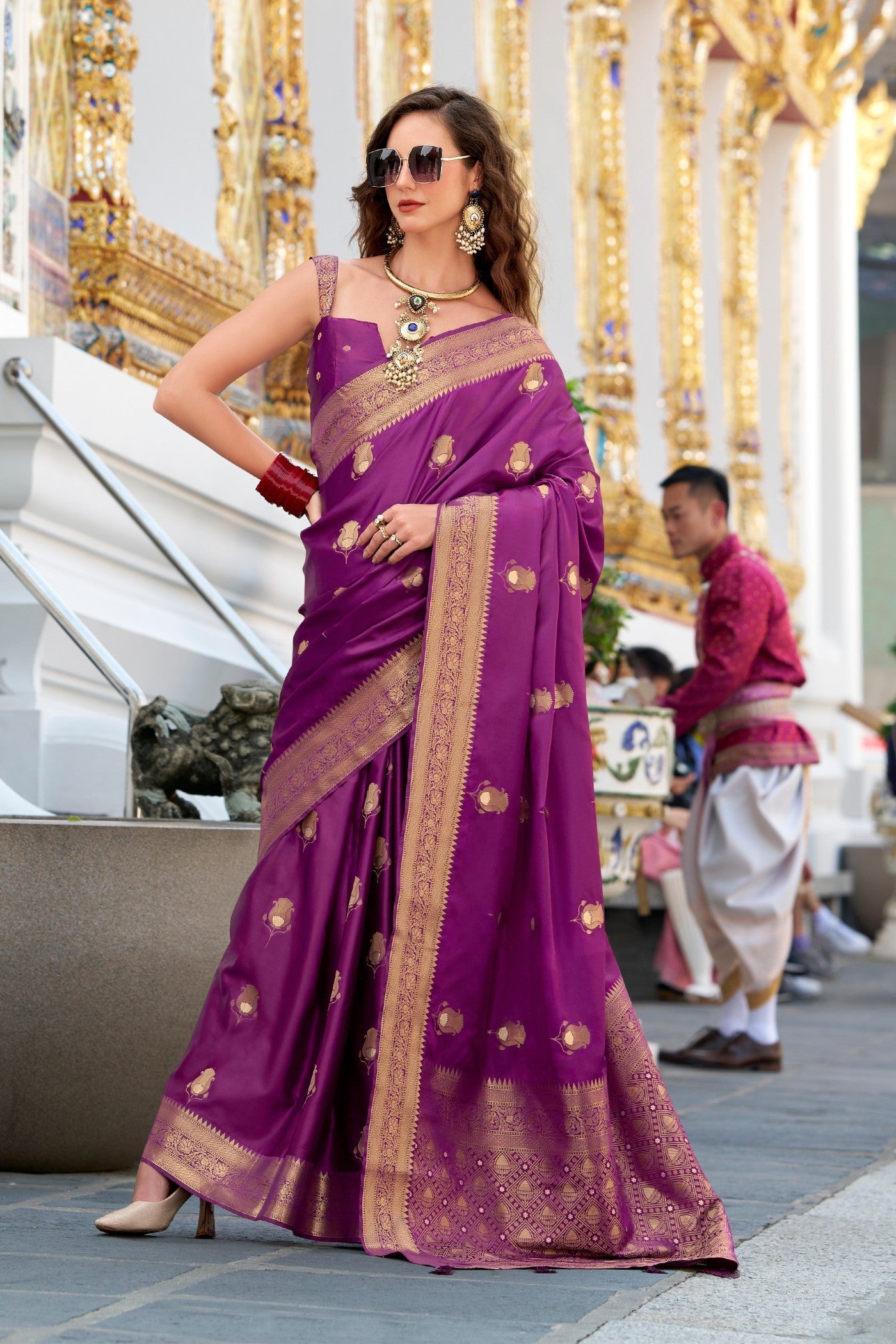 Pansy Purple Woven Satin Silk Saree