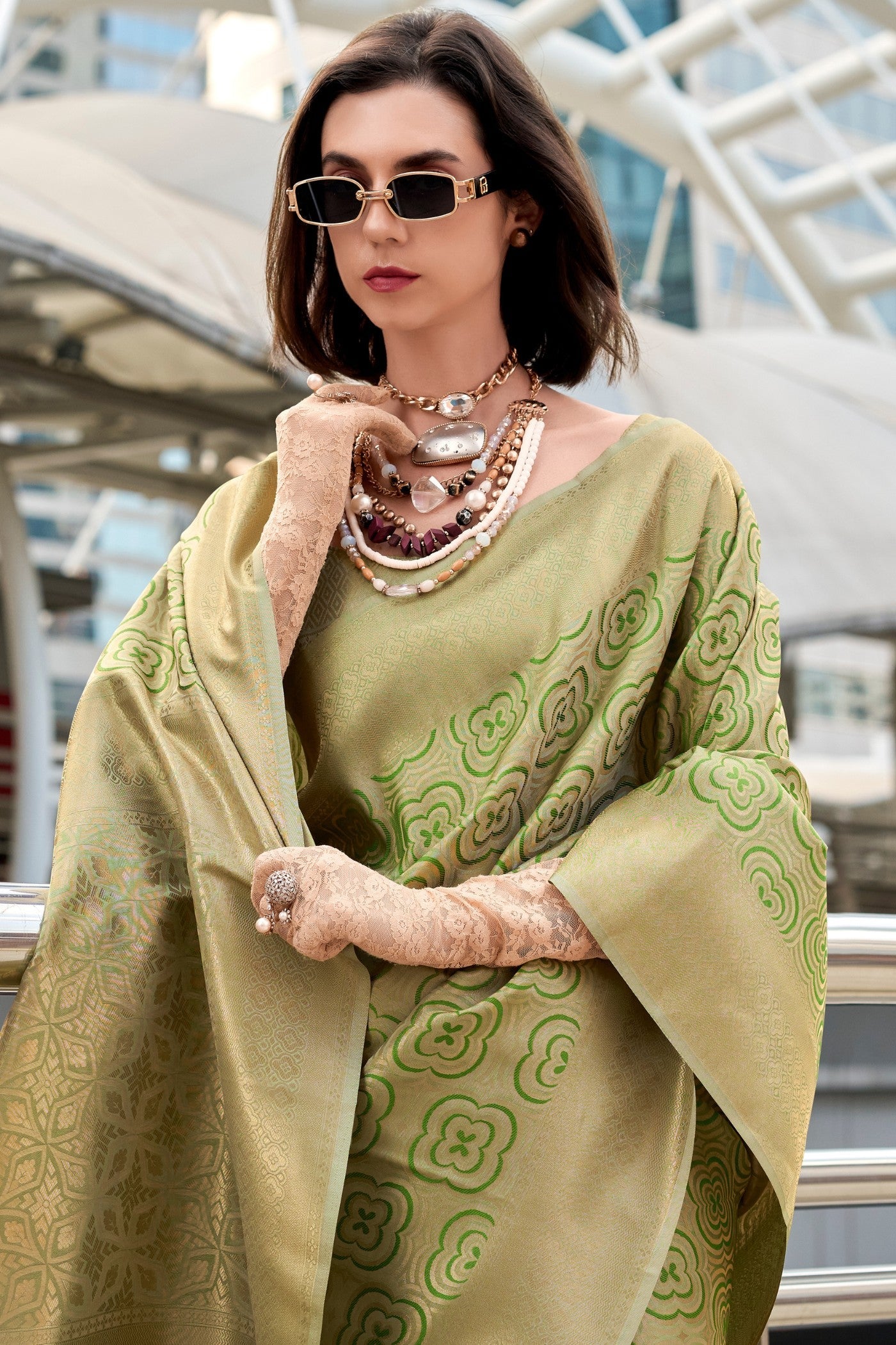 Lime Green Handloom Kanjivaram Saree