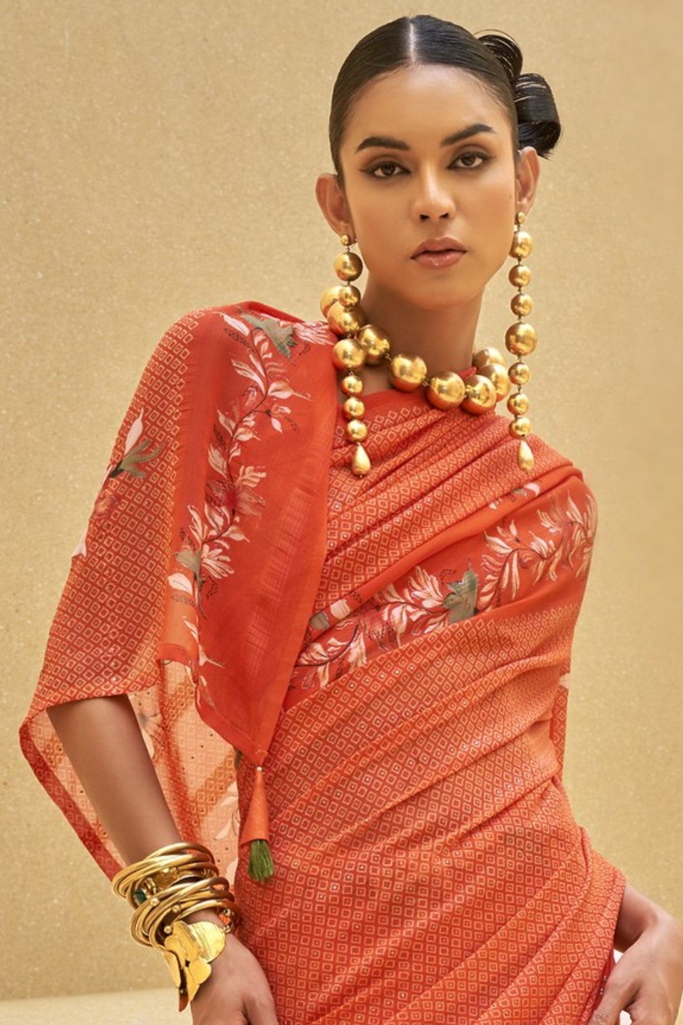 Aboli Orange Georgette Printed Saree