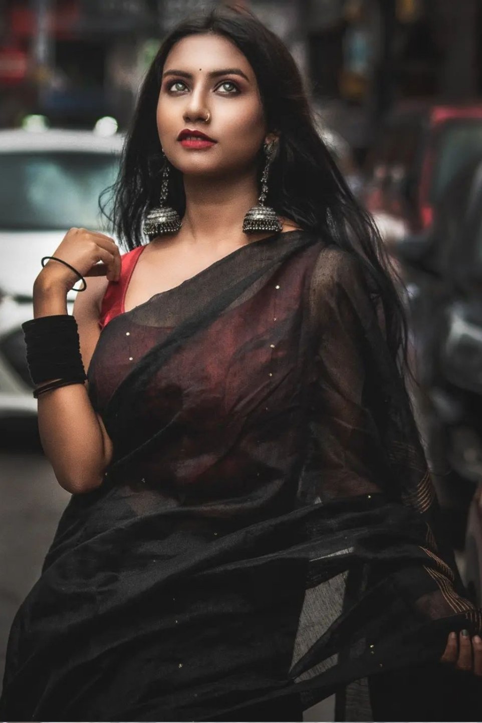 Stone Black Black Cotton Sequence Saree