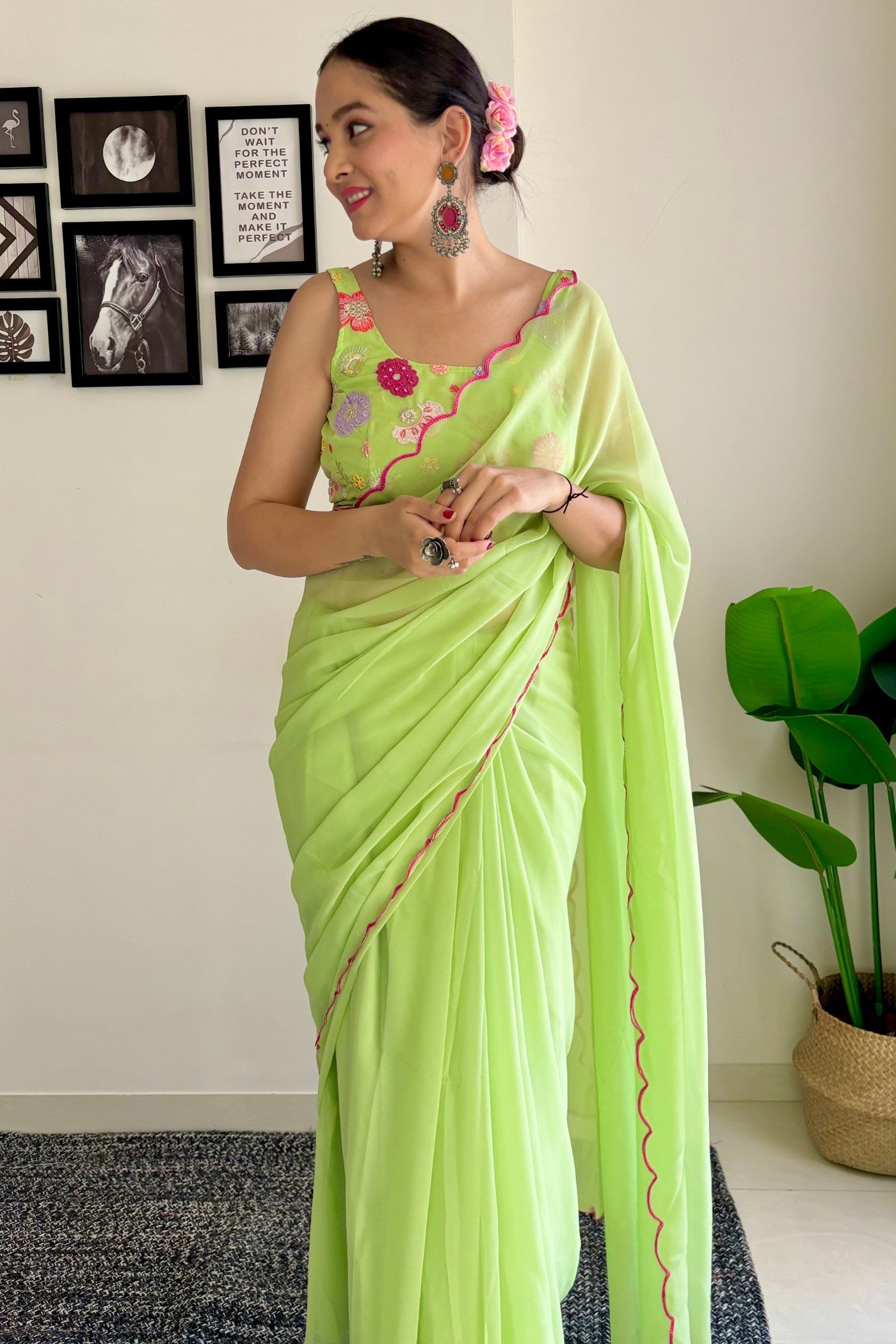 Pear Green Gerogette Saree