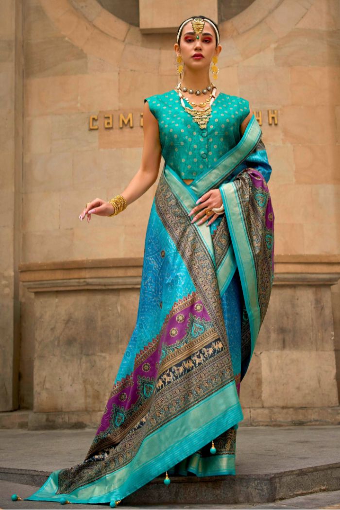 Eastern Blue Printed Patola Saree