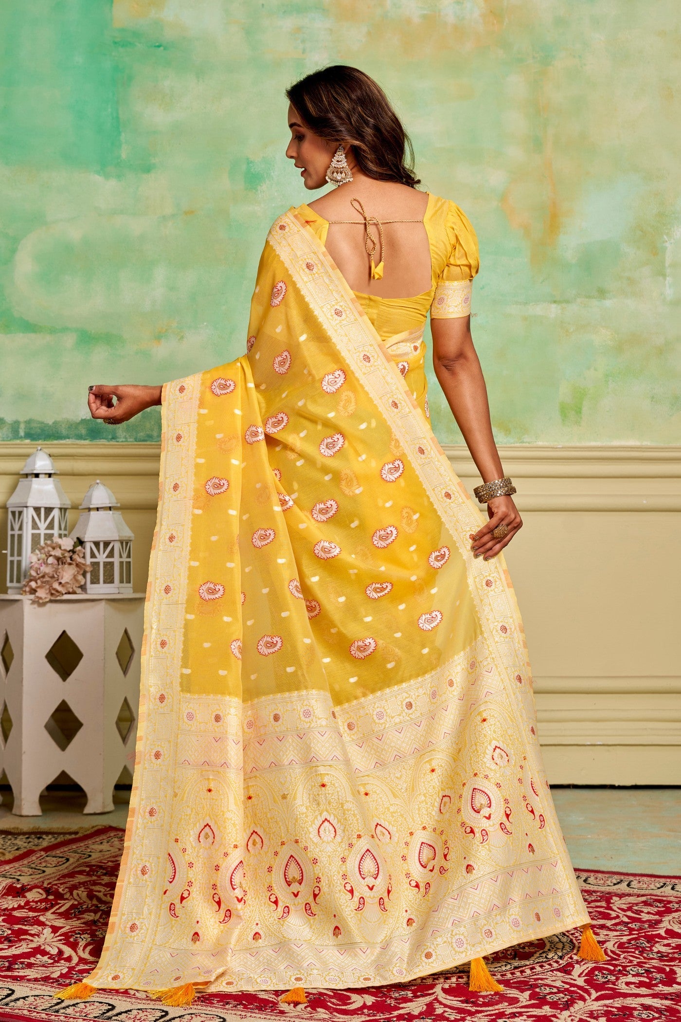 Ronchi Yellow Woven Cotton Saree