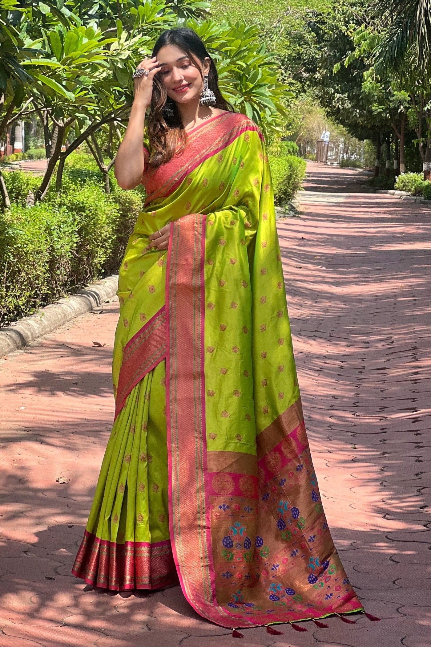 Citron Green Woven Paithani Saree