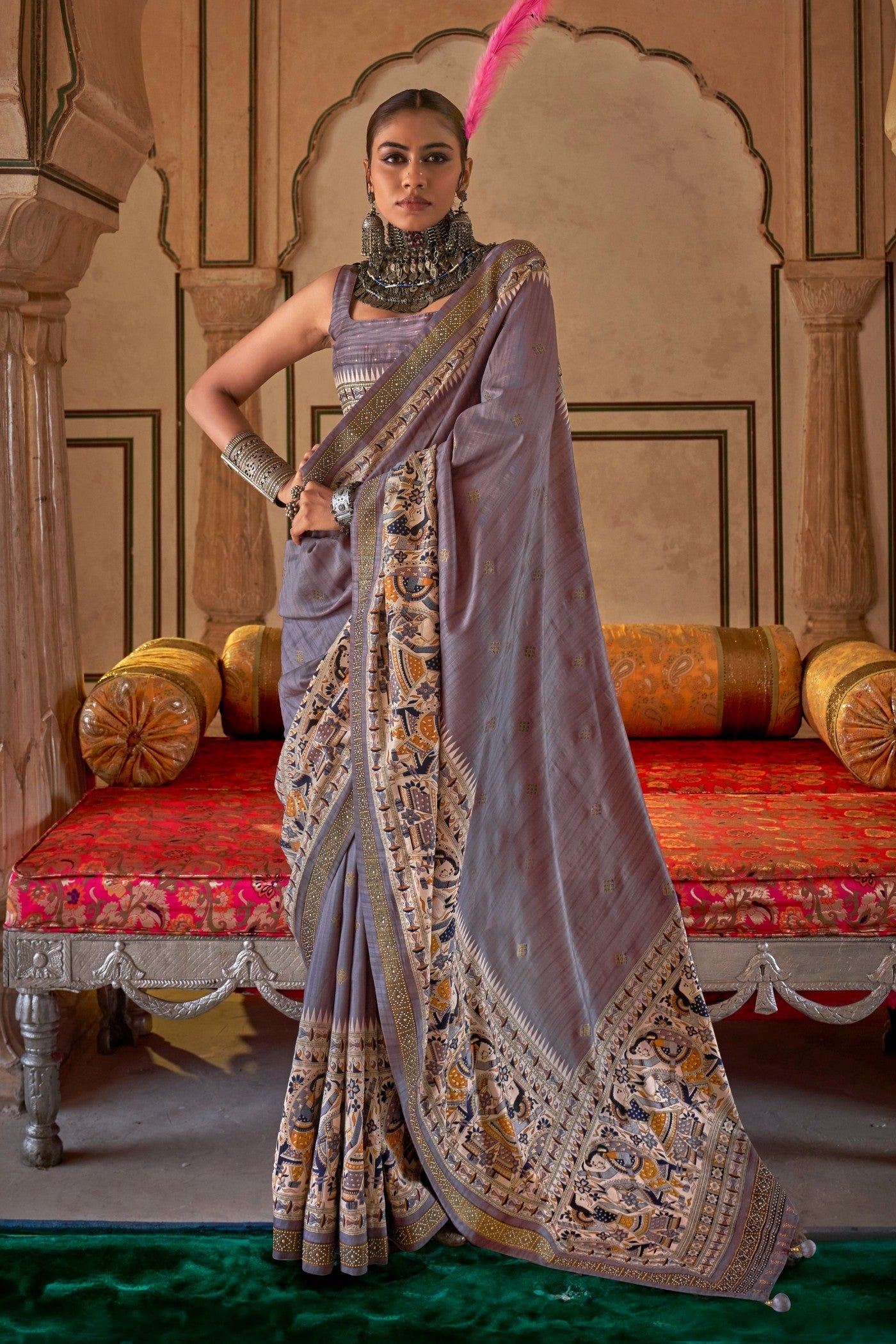 Azalea Grey Printed Patola Saree