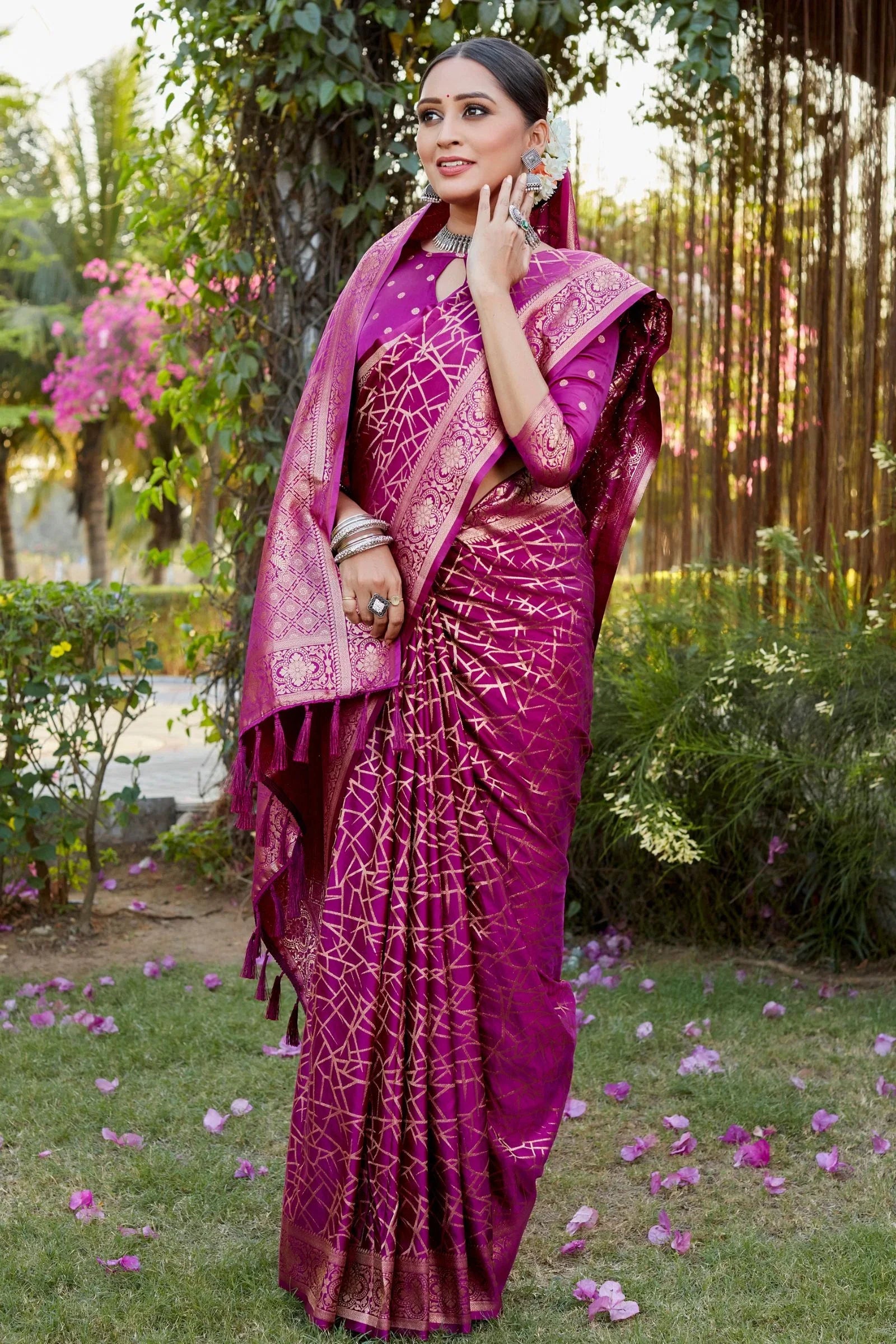 Violet Pink Color Pure Kanjivaram Soft Satin Silk Saree