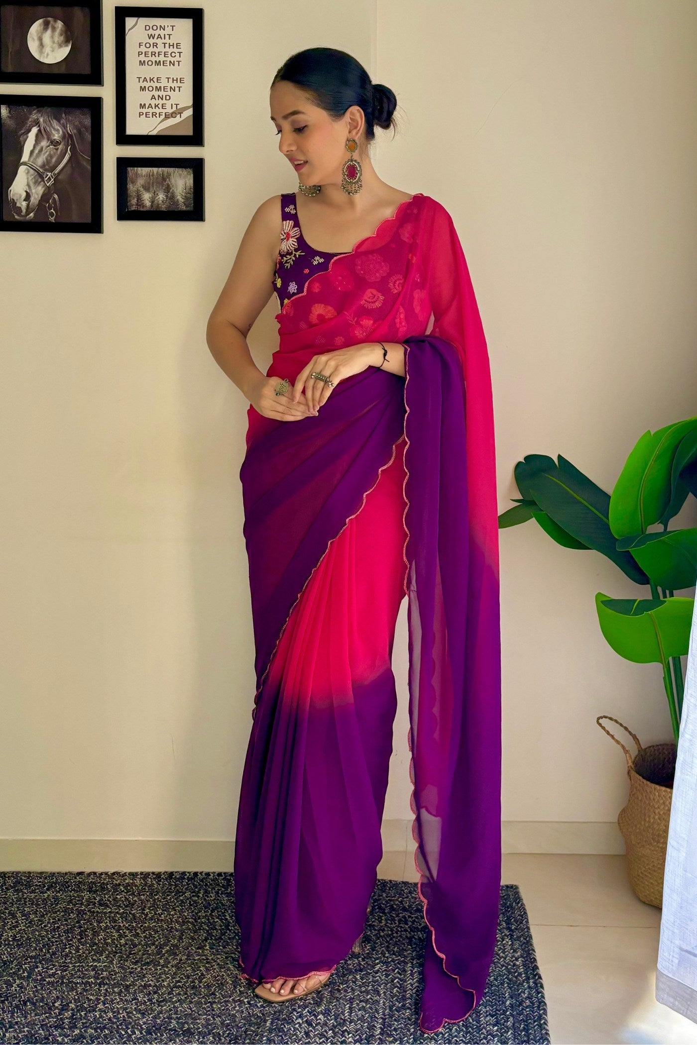 Magenta Pink Georgette Saree