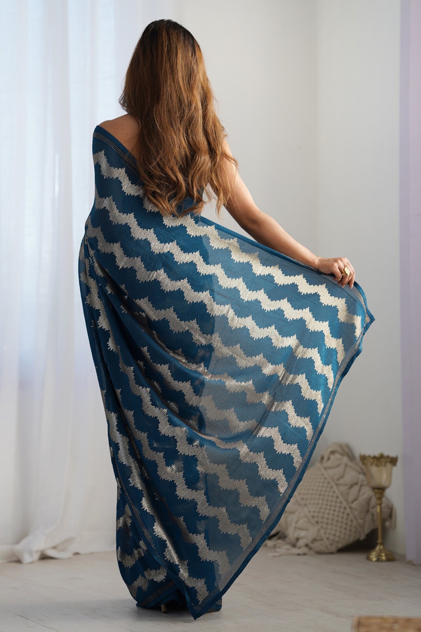 Indigo Blue Embroidered Partywear Saree