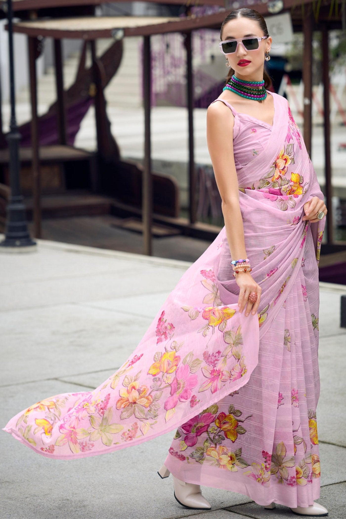 Blossom Pink Chiffon Silk Saree