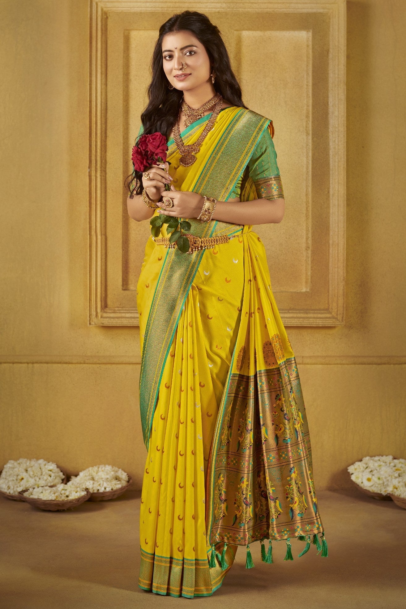 Sunflower Yellow Woven Paithani Saree