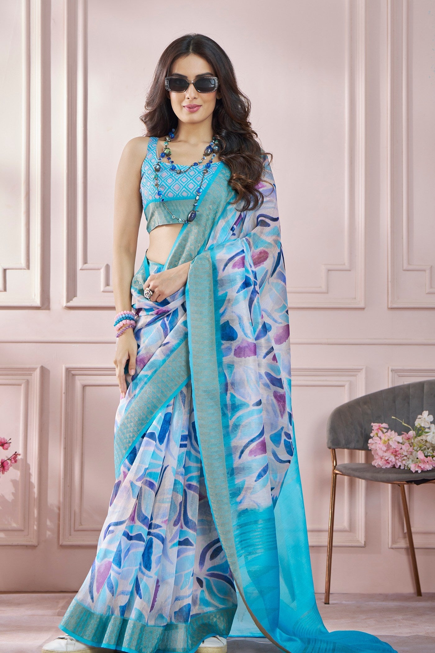 Boston Blue Banarasi Silk saree