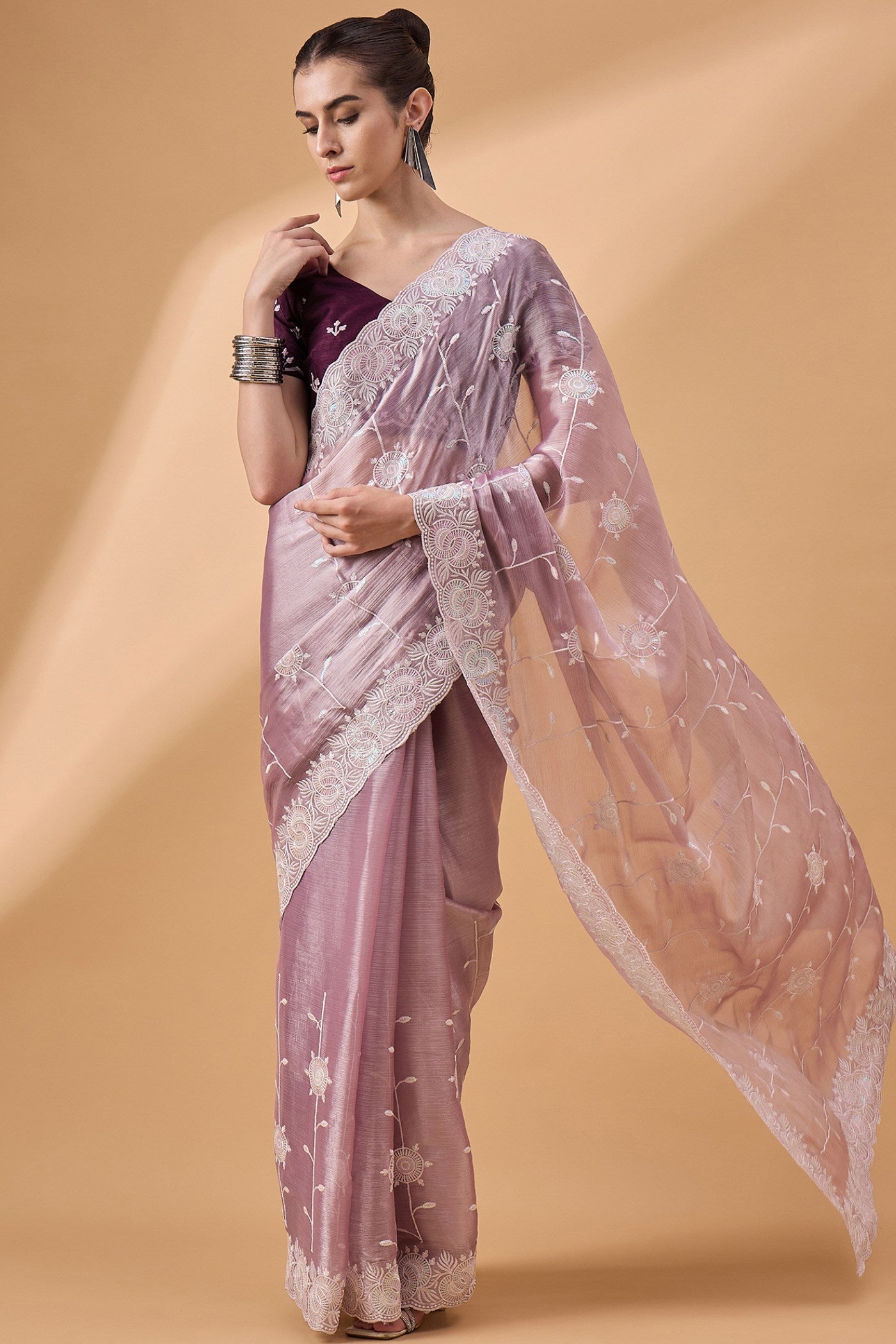 Bouquet Purple Organza Partywear Saree