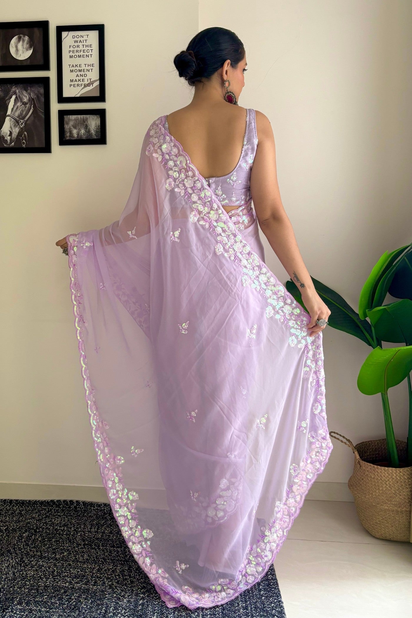 Cherub Lavender Embroidery Georgette saree