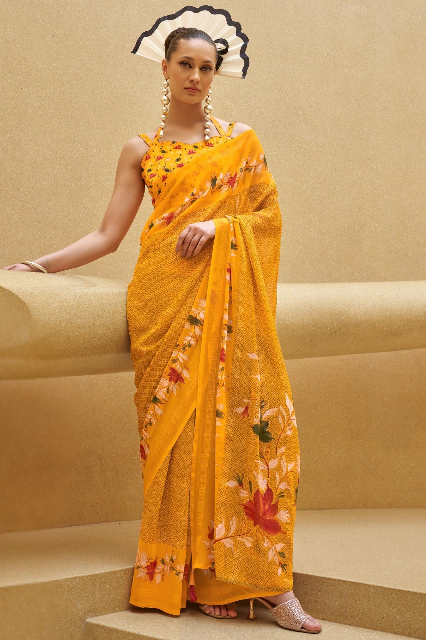 Tulip Yellow Georgette Printed Saree