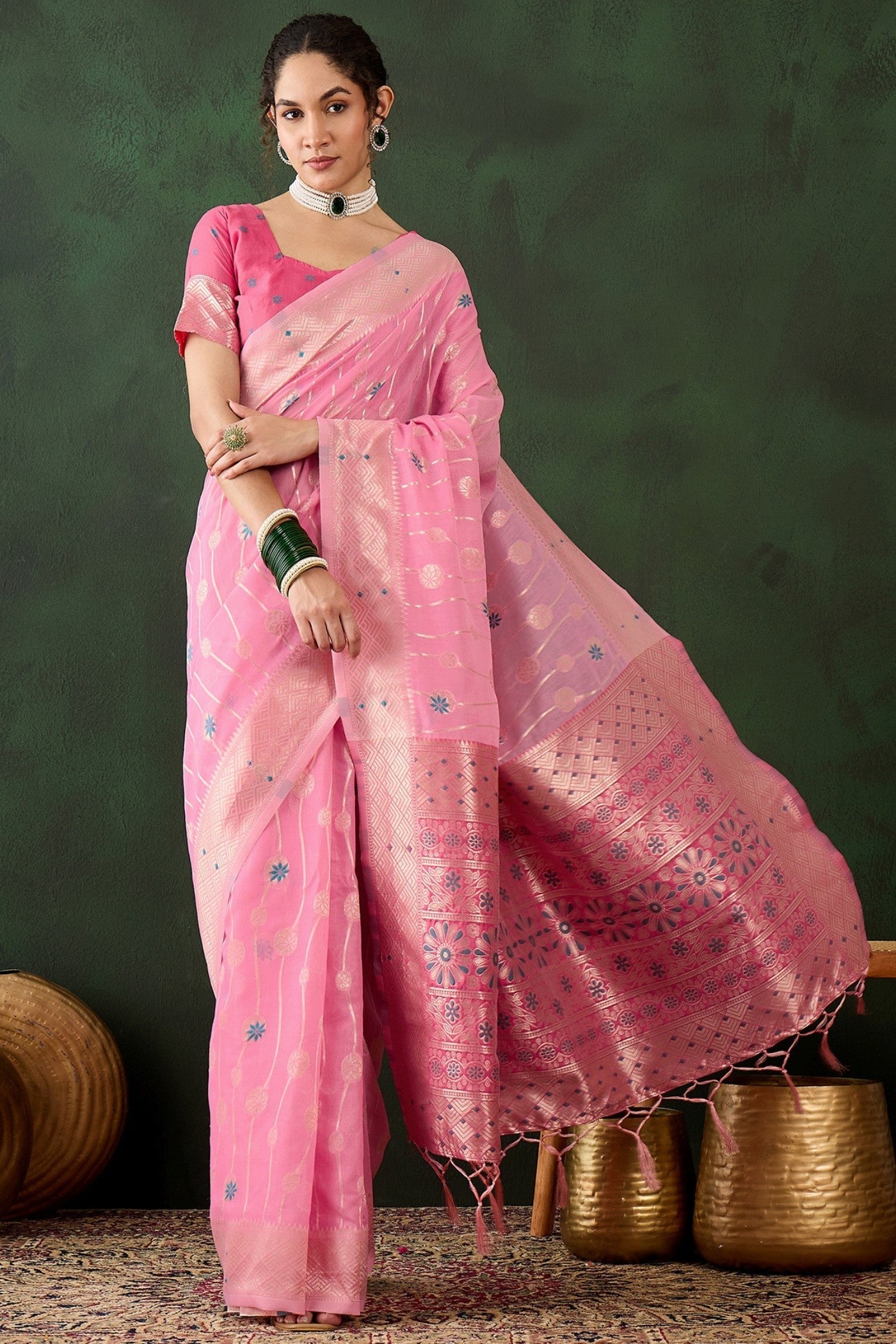 Charm Pink Woven Cotton Saree