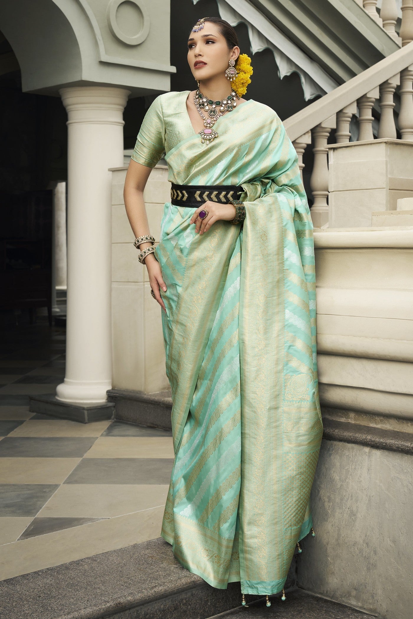 Rainee Green Woven Banarasi Saree