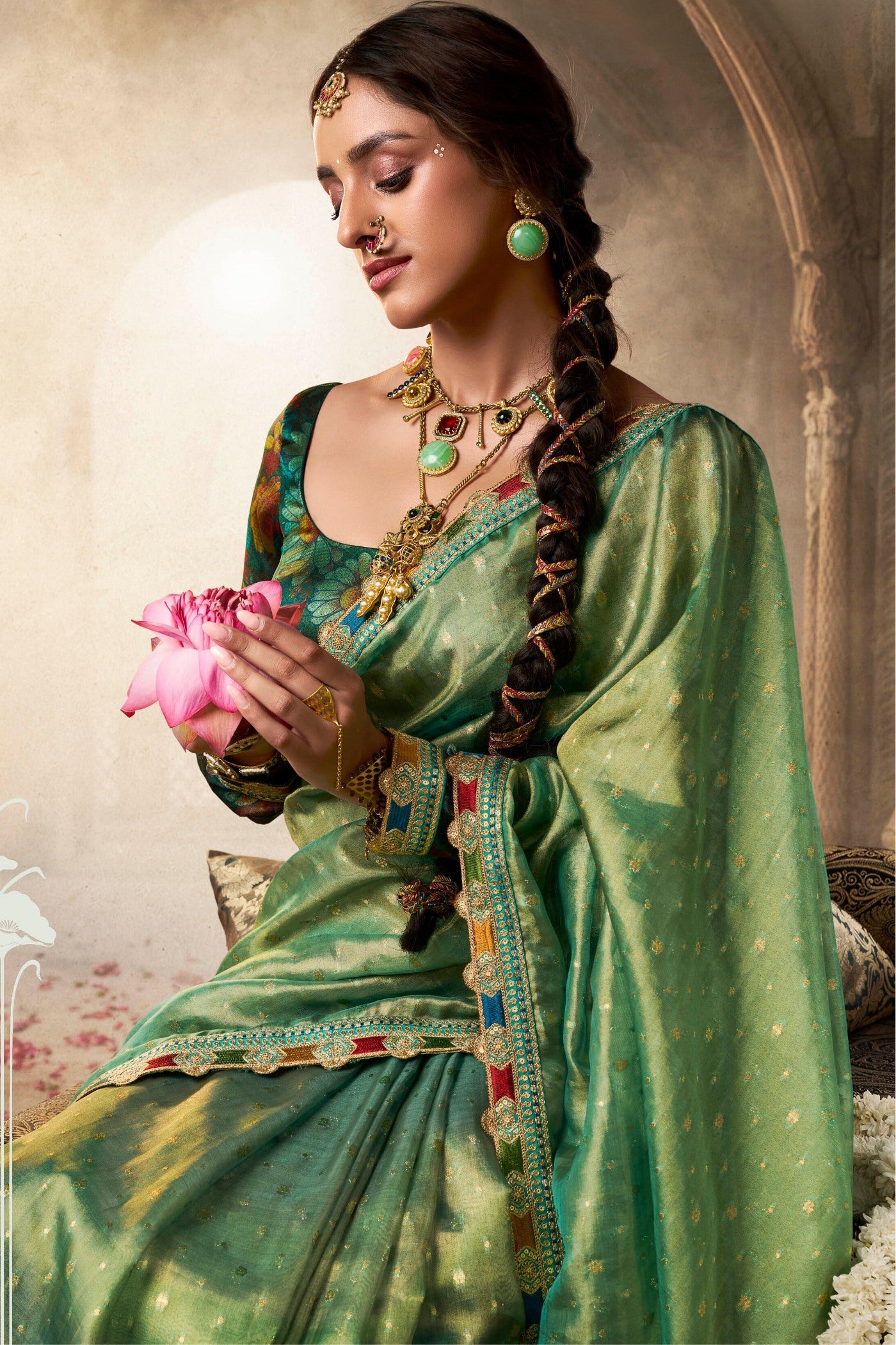 Highland Green Tissue Designer Saree