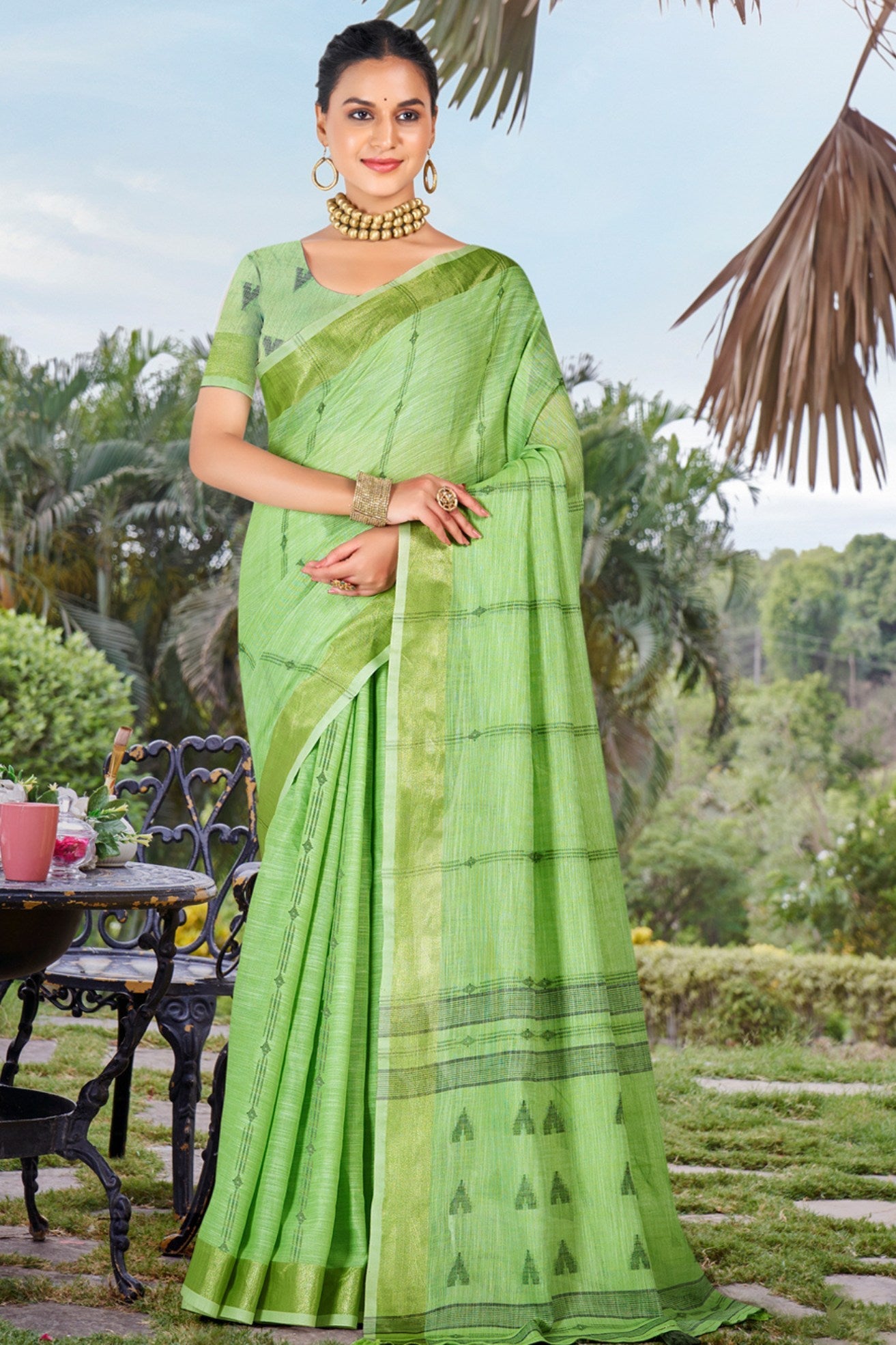 Mint Green Cotton Silk Saree