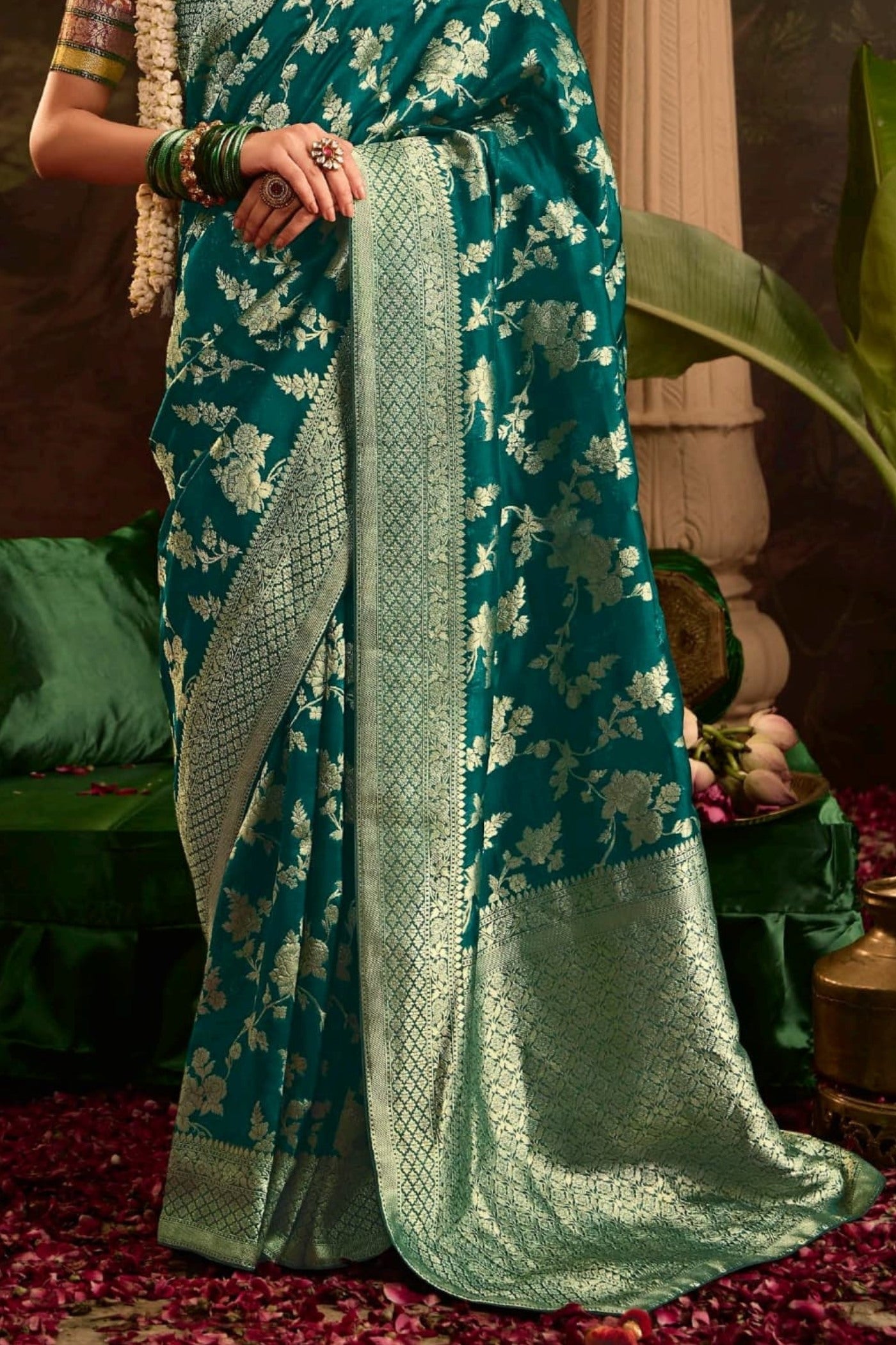 Oracle Green Designer Banarasi Dola Silk Saree