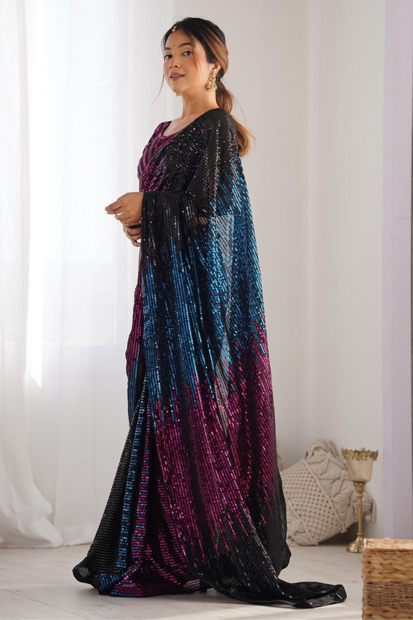 Strikemaster Purple and Blue Designer Party Wear Saree