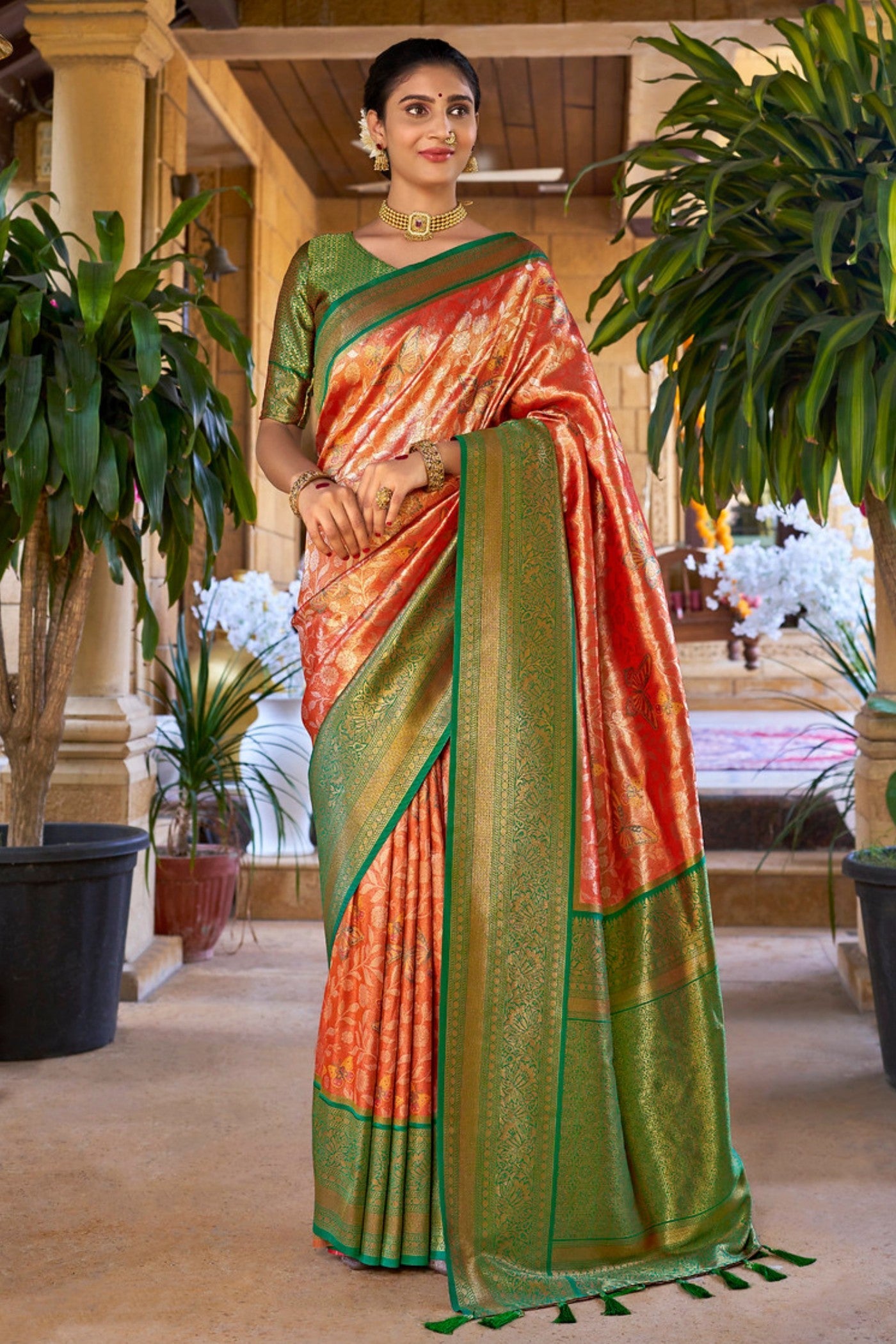 Copper Orange Woven Kanjivaram Saree