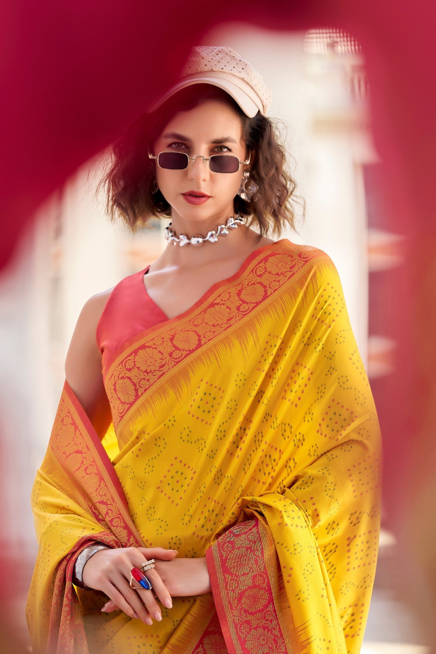 Fuel Yellow Woven Banarasi Bandhani Soft Silk Saree