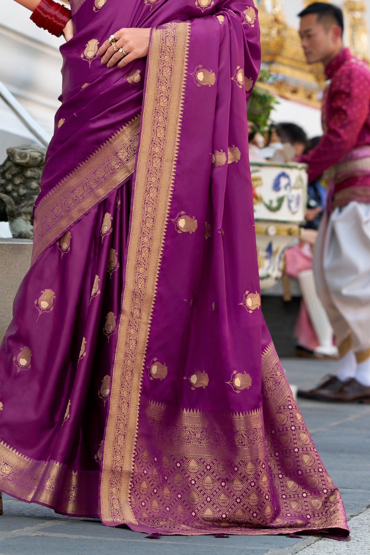 Pansy Purple Woven Satin Silk Saree