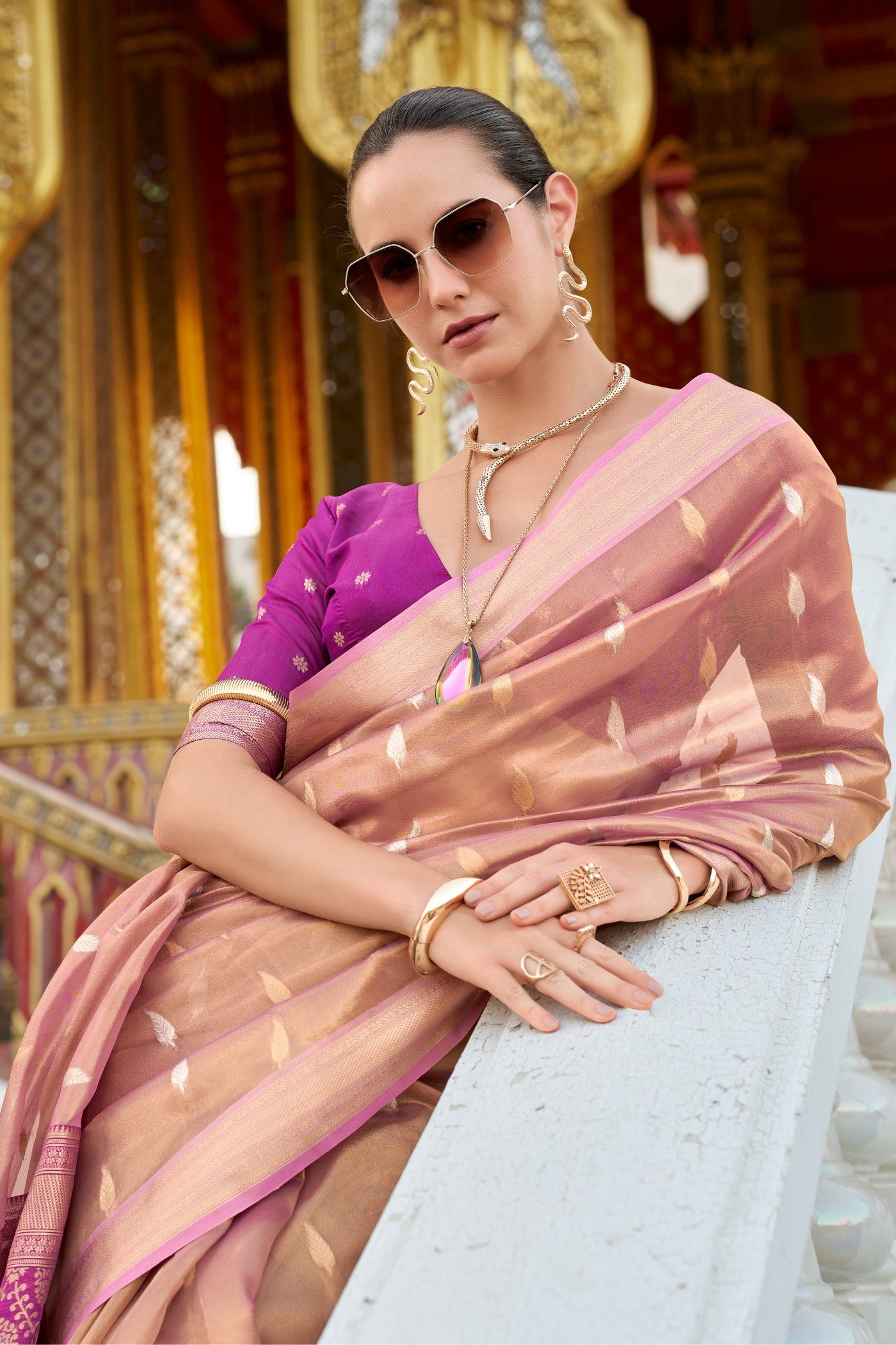 Petite Orchid Peach Tissue Silk Saree