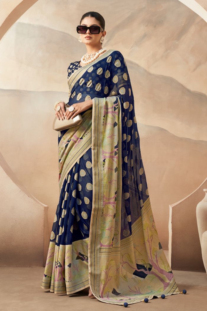 Butterfly Blue Woven Georgette saree