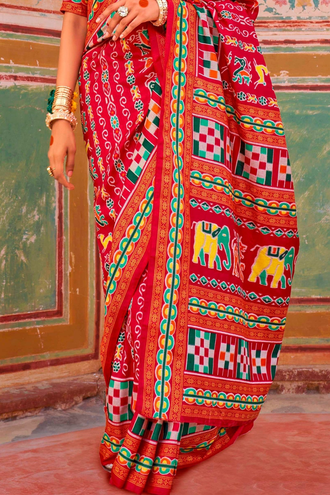 Punch Red Printed Patola Saree