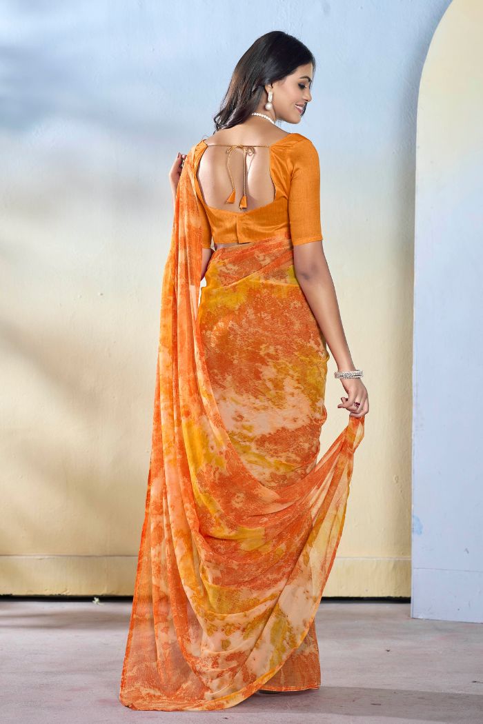 Neon Orange Ready To Wear Georgette Saree