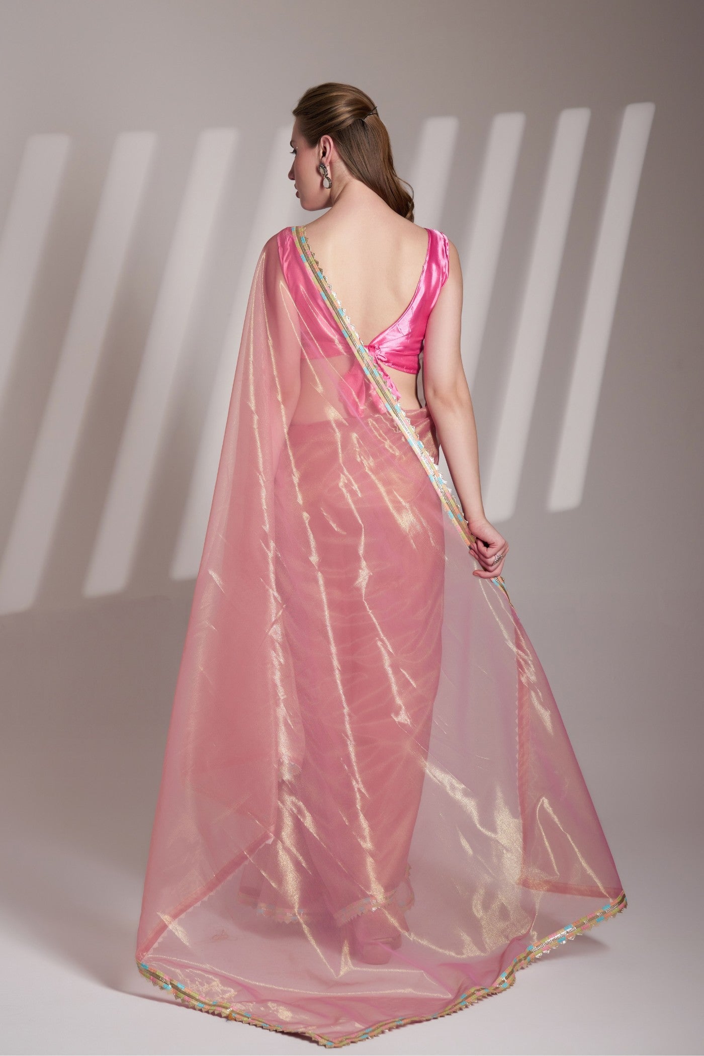 Tulip Pink Partywear Net saree