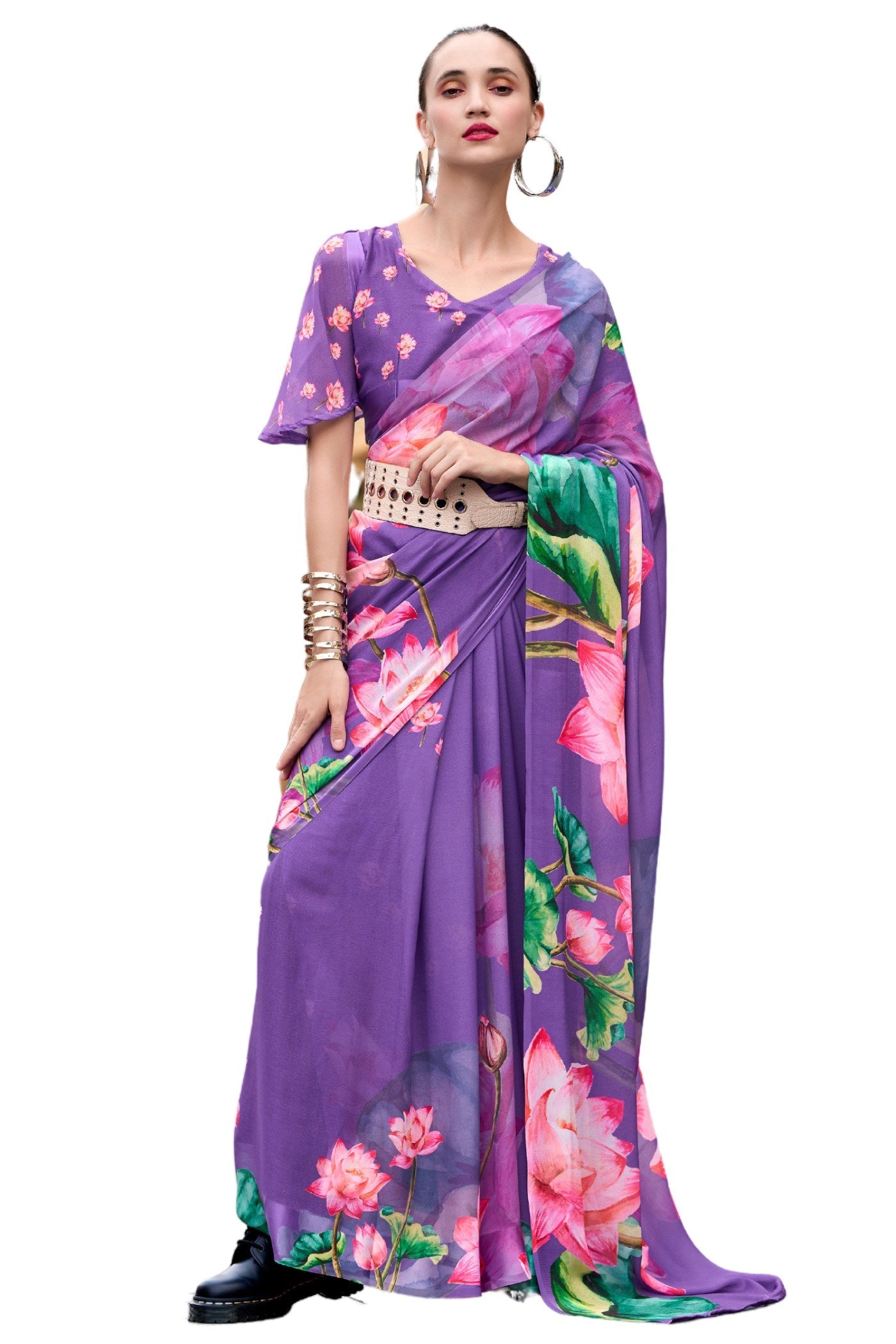 Wisteria Lavender Printed Georgette Saree