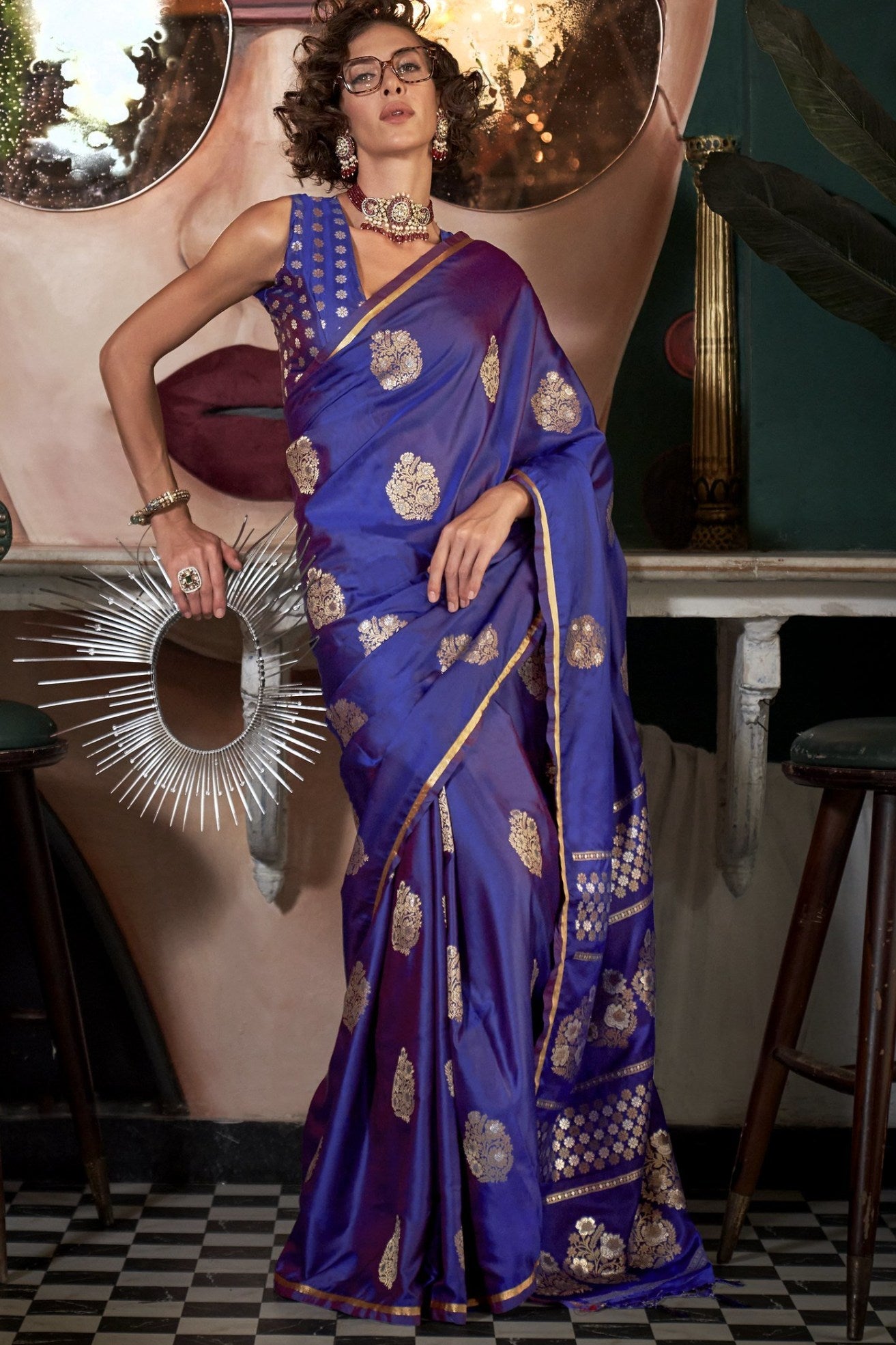 Butterfly Bush Purple Banarasi Handloom Satin Saree