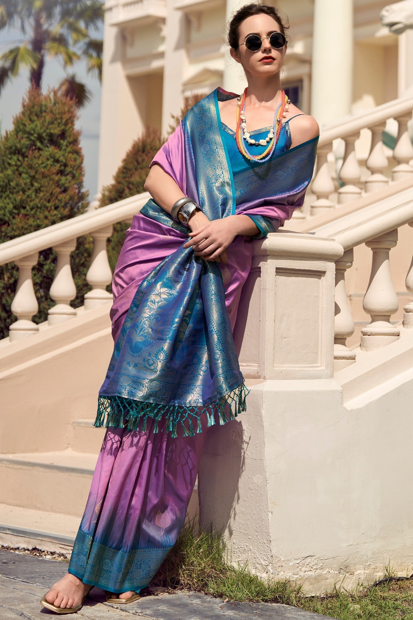 Tapestry Purple Woven Banarasi Soft Silk Saree